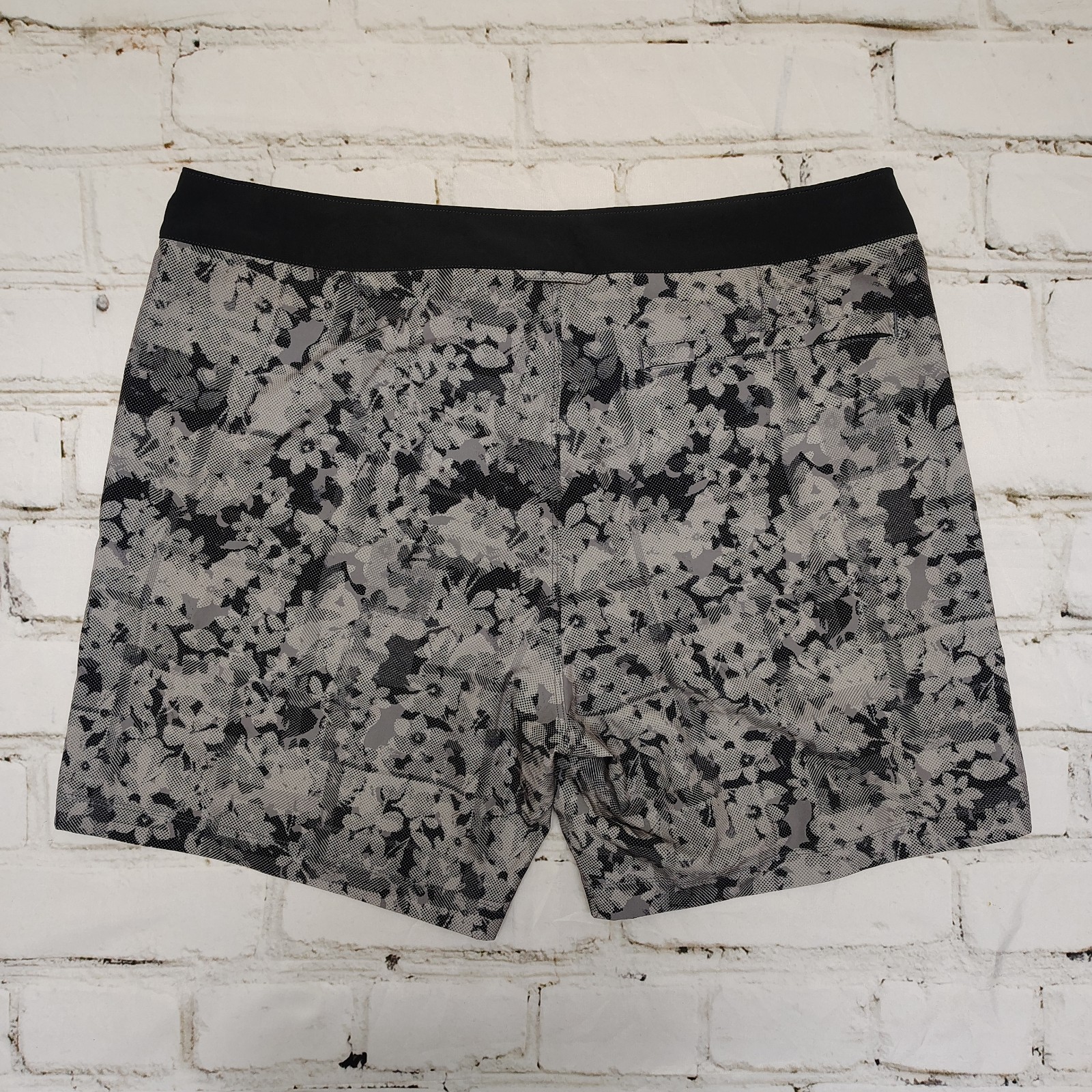 Rhone Point Break Lined Board Shorts Mens 36 Gray Digi Camo Leaf AOP Swim Trunks