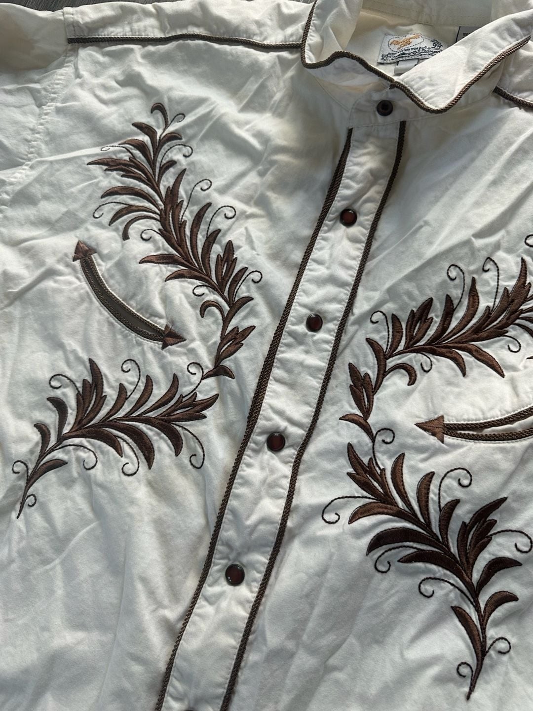 Panhandle Slim Men’s Western Shirt Long Sleeve Ivory with Brown Floral Embroider