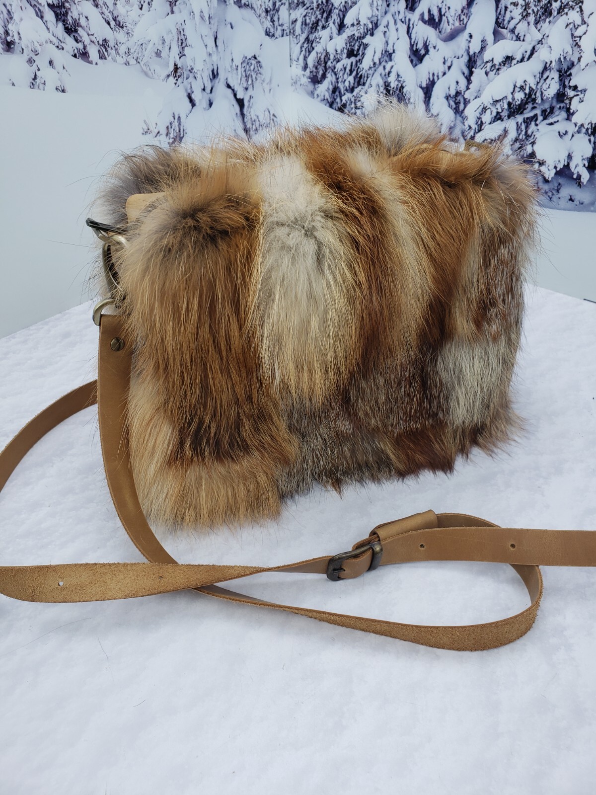 Red Fox Fur Patchwork & Leather bag, Women’s Purse, Gift for women