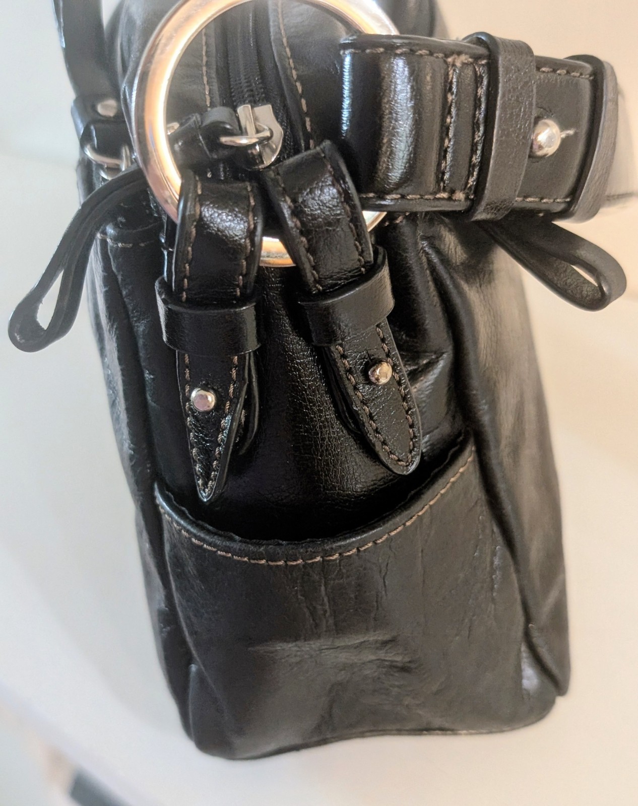 Giani Bernini Black Real Leather Shoulder Handbag Purse Minimalist Luxury