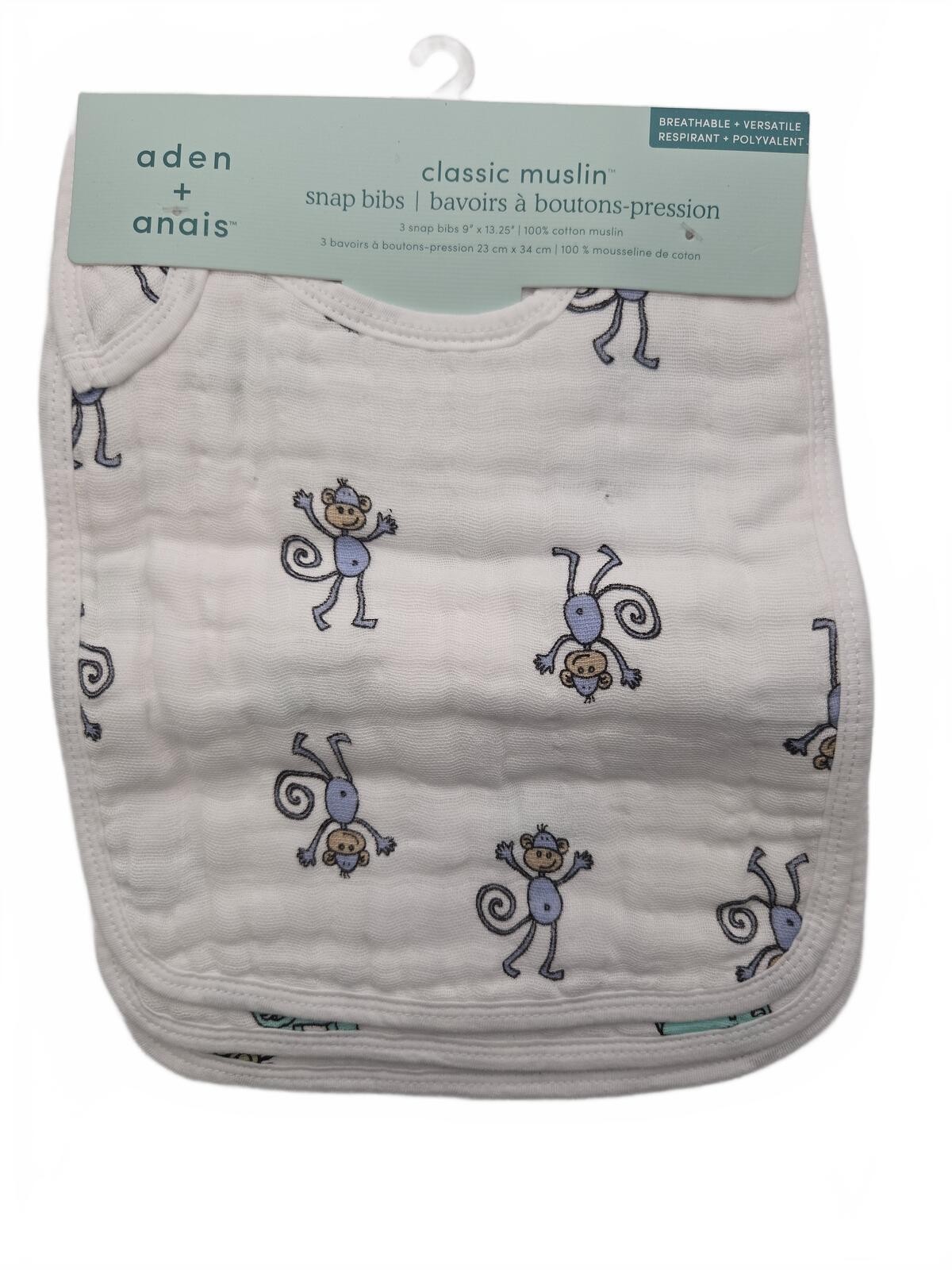 aden + anais Classic Muslin Snap Bibs with Monkey Print