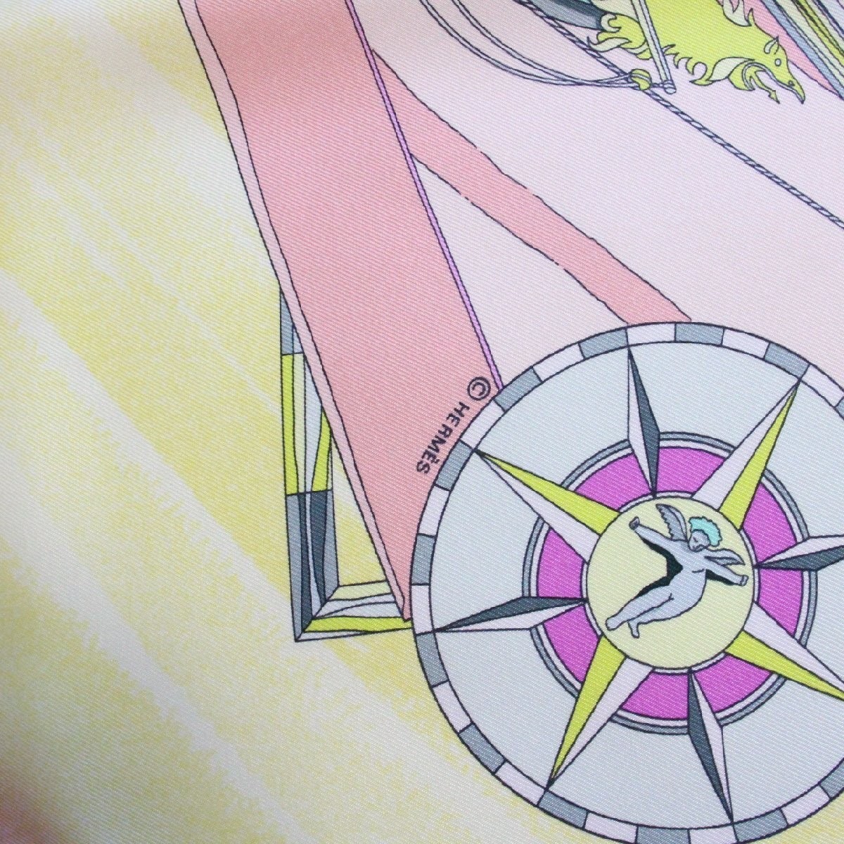 Hermes Carre 90 Scarf 100% silk Pastel Pink “Face au large” 35×35 Made in France
