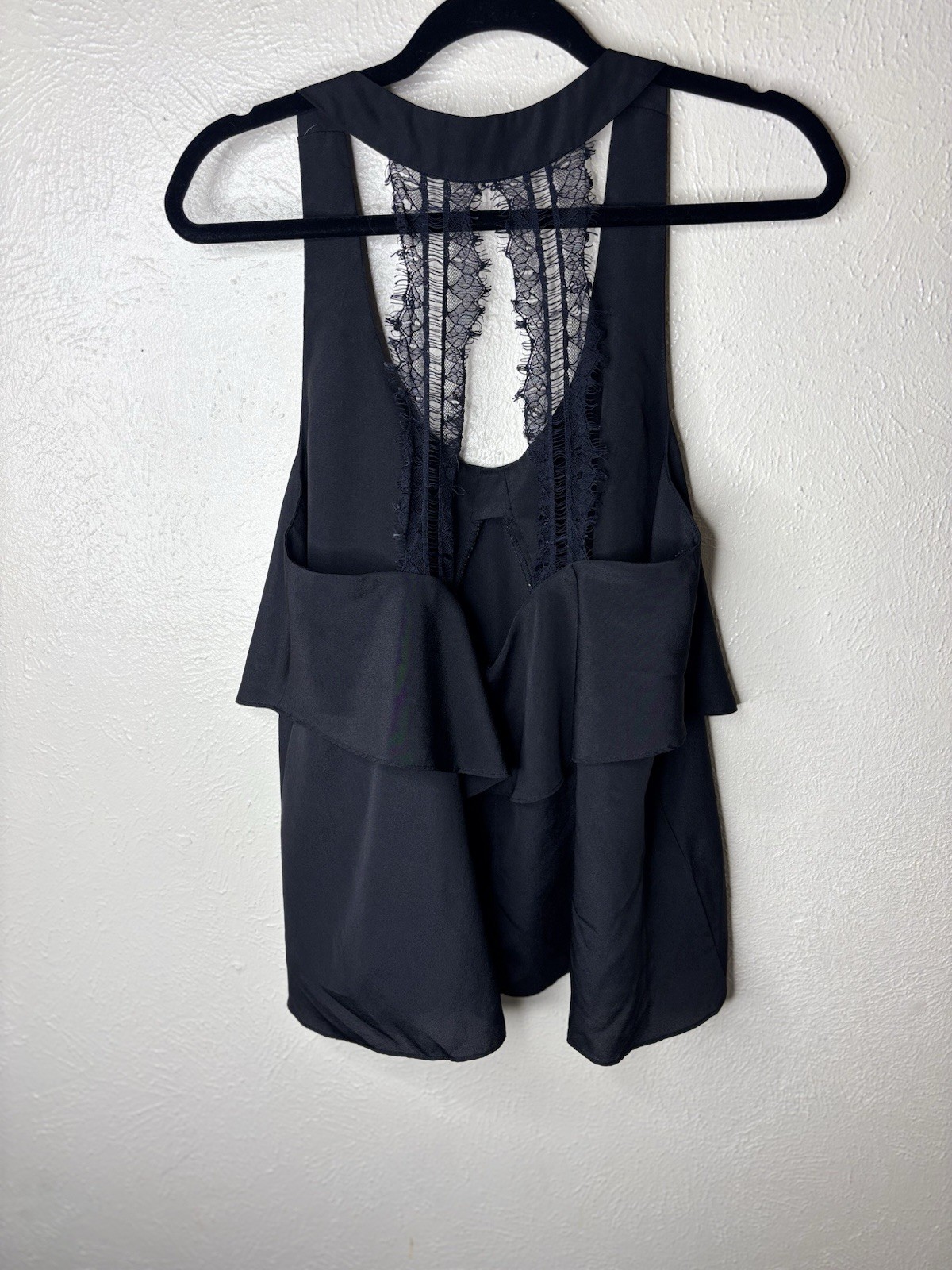 BCBG Generation Black Maternity L Racerback Sheer Lace Ruffle Camisole Tank
