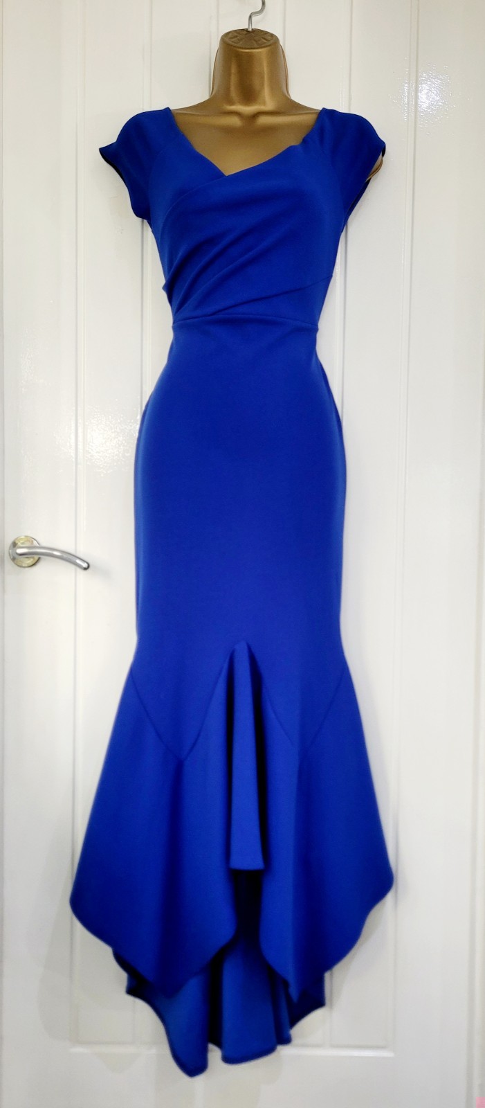Quiz size UK 12 blue stretch fishtail evening cruise occasion formal dress VGC