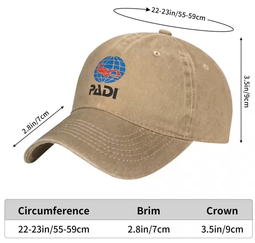 PADI Washed Logo Hat Unisex, Men’s, Women’s Baseball Ball Cap Scuba Diving