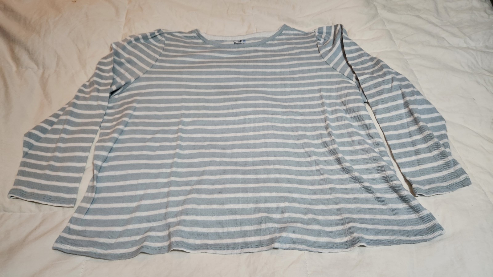 Croft & Barrow 2X Womens Light Blue White Striped Long Sleeve Tee Shirt Plus