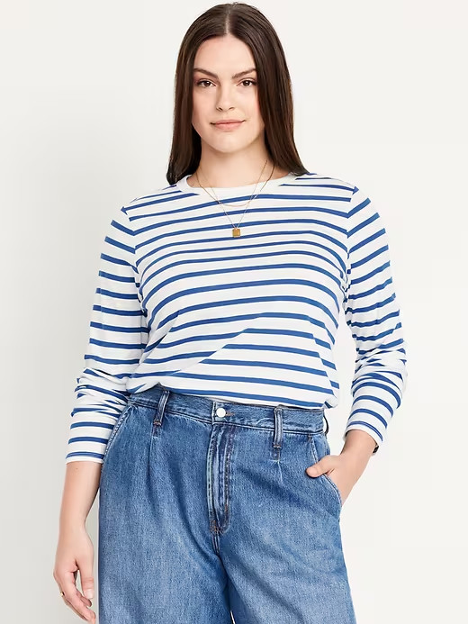 NWT Old Navy EveryWear Long-Sleeve T-Shirt Tee Shirt Blue Stripe Women M L