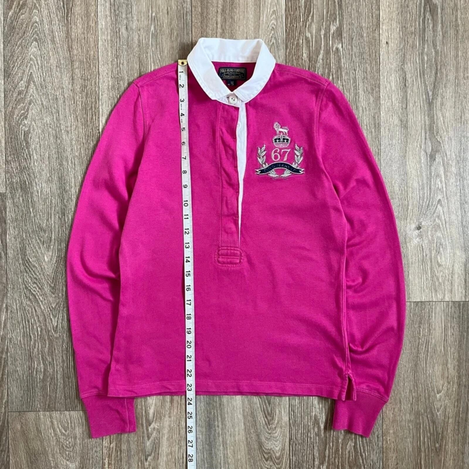 Vintage Polo Ralph Lauren Pink Rugby Shirt Womens Medium Crest Patch Preppy Y2K