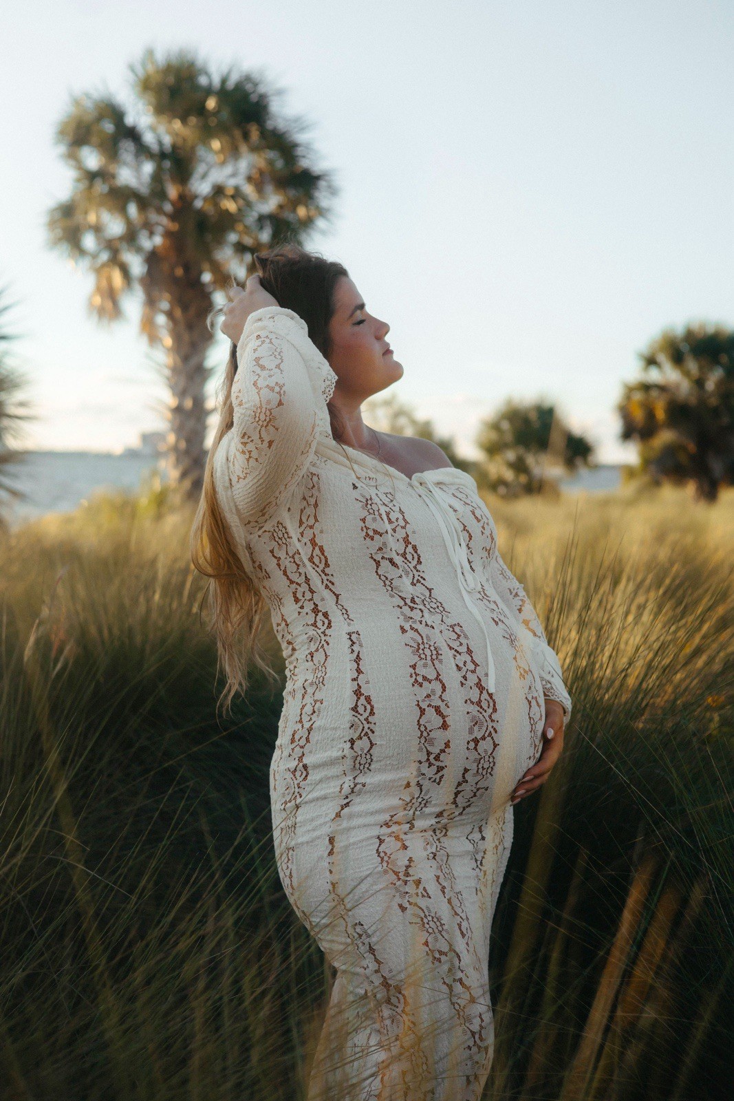 White Floral Lace Off-the-Shoulder Maternity Maxi Bodycon Dress Size L