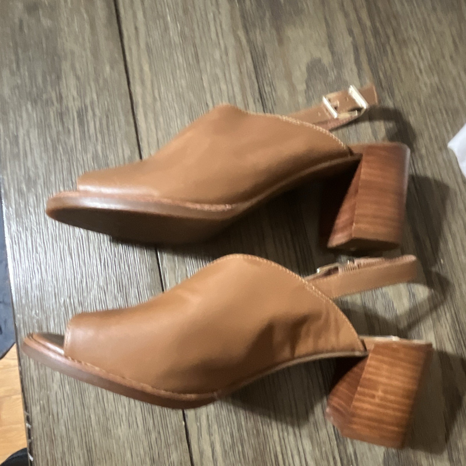 Alex Marie Brown Leather Slingback Open Toe Block Heel Buckle Sandals 10M