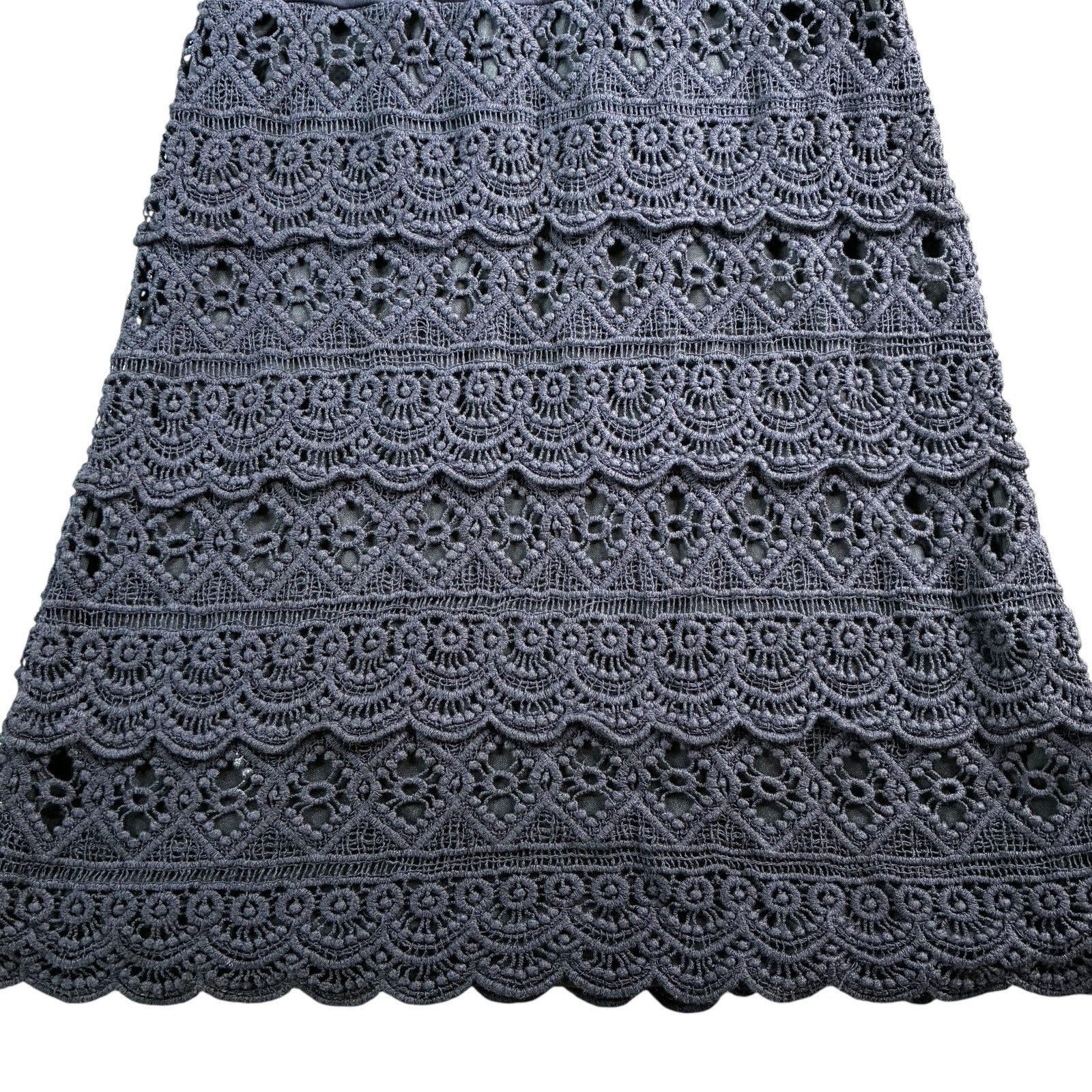 Solitaire Womens Mini Skirt Navy Blue Sz Sm Crochet Lace Lined Elastic Waistband