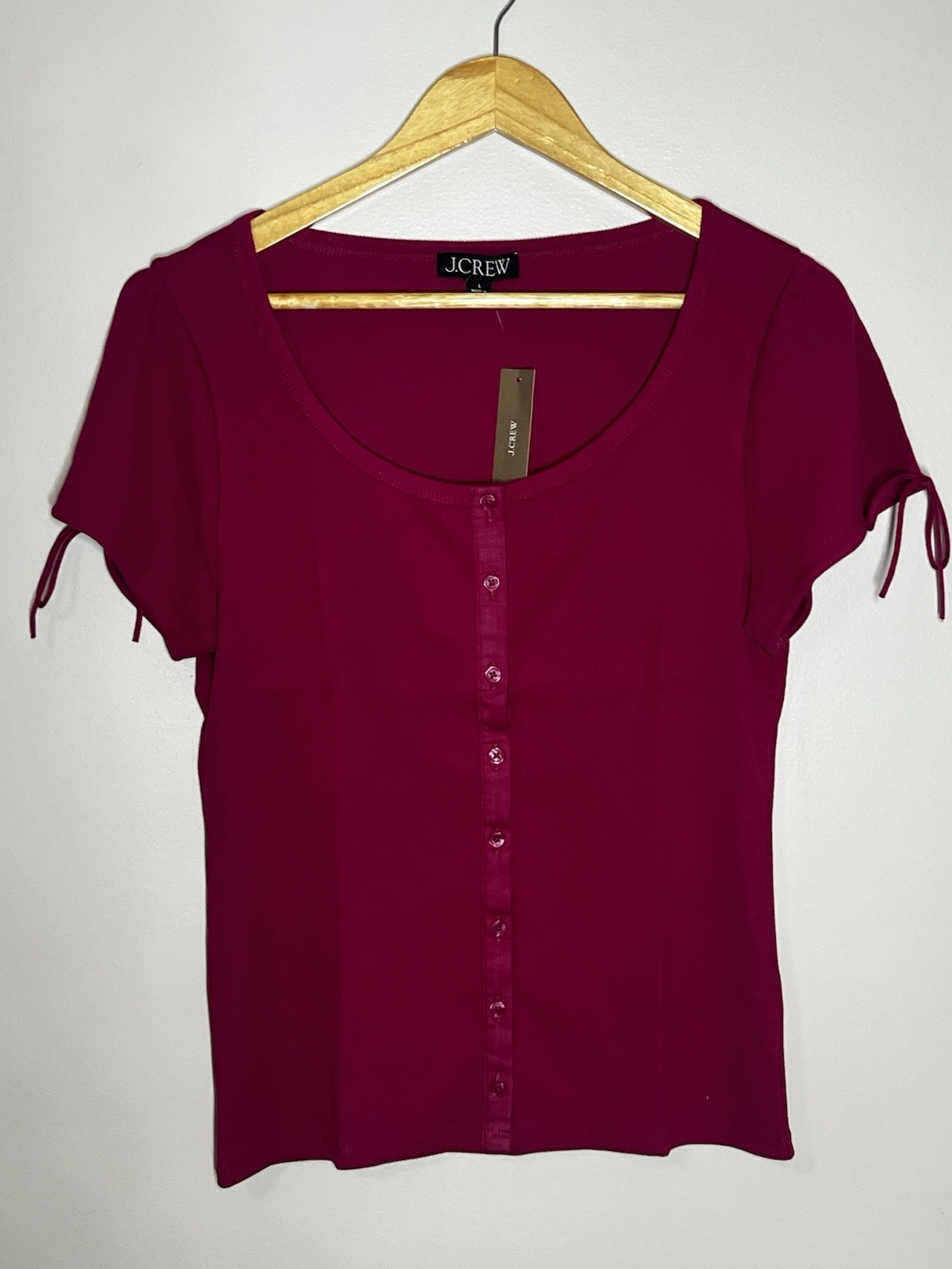 J Crew Perfect Rib Button Up Shirt with Satin Trim Womens Large Raspberry Pink