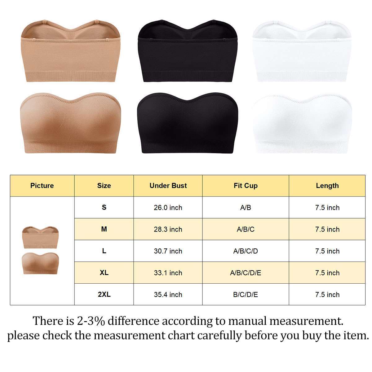 Women Padded Tube Top Bra Seamless Bandeau Strapless Bralette Stretch Intimates