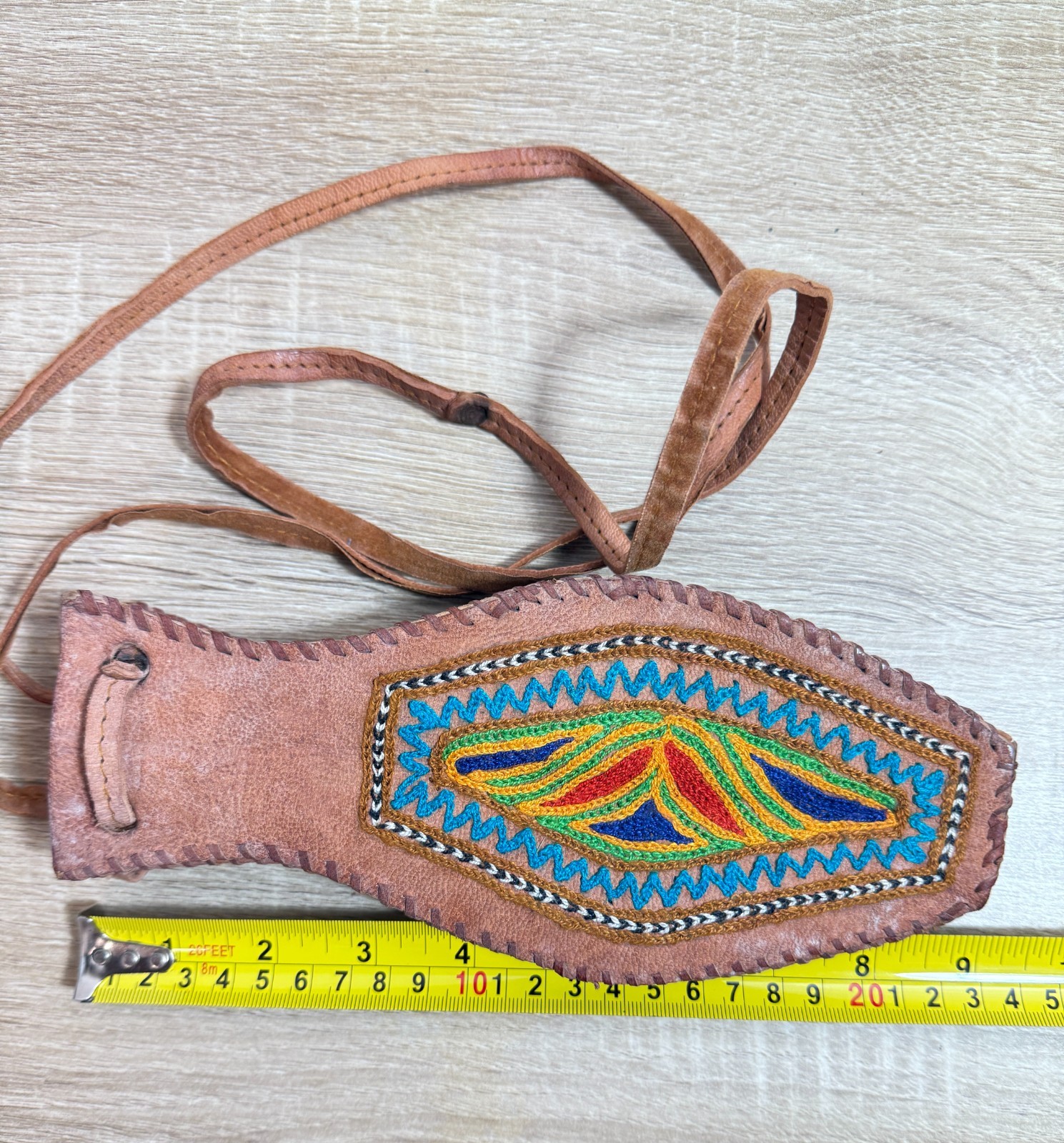 Handmade Peruvian Leather Pouch Embroidered Andean Folk Art Boho Bag Ethnic