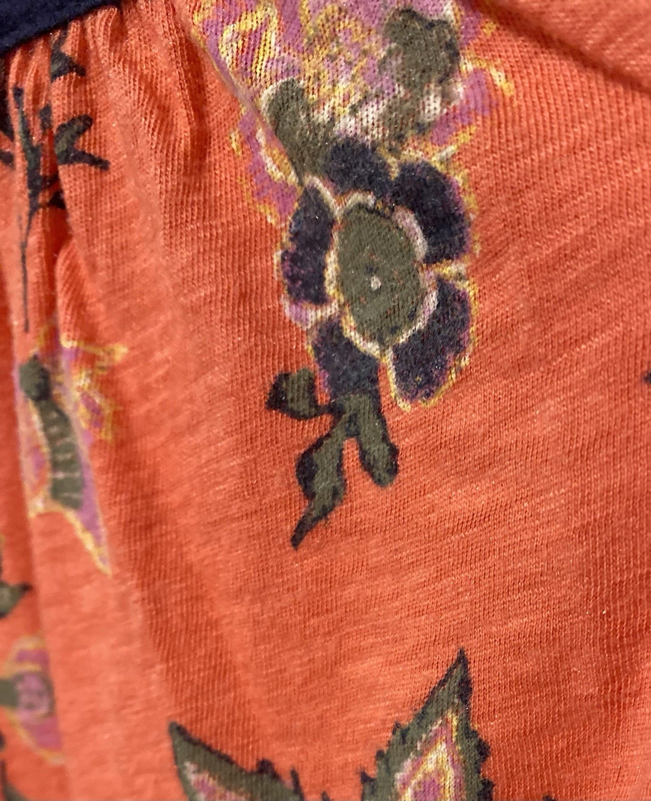 Lucky Brand Women’s S Orange/Blue Floral Cotton Knit V-Neck Tunic Blouse