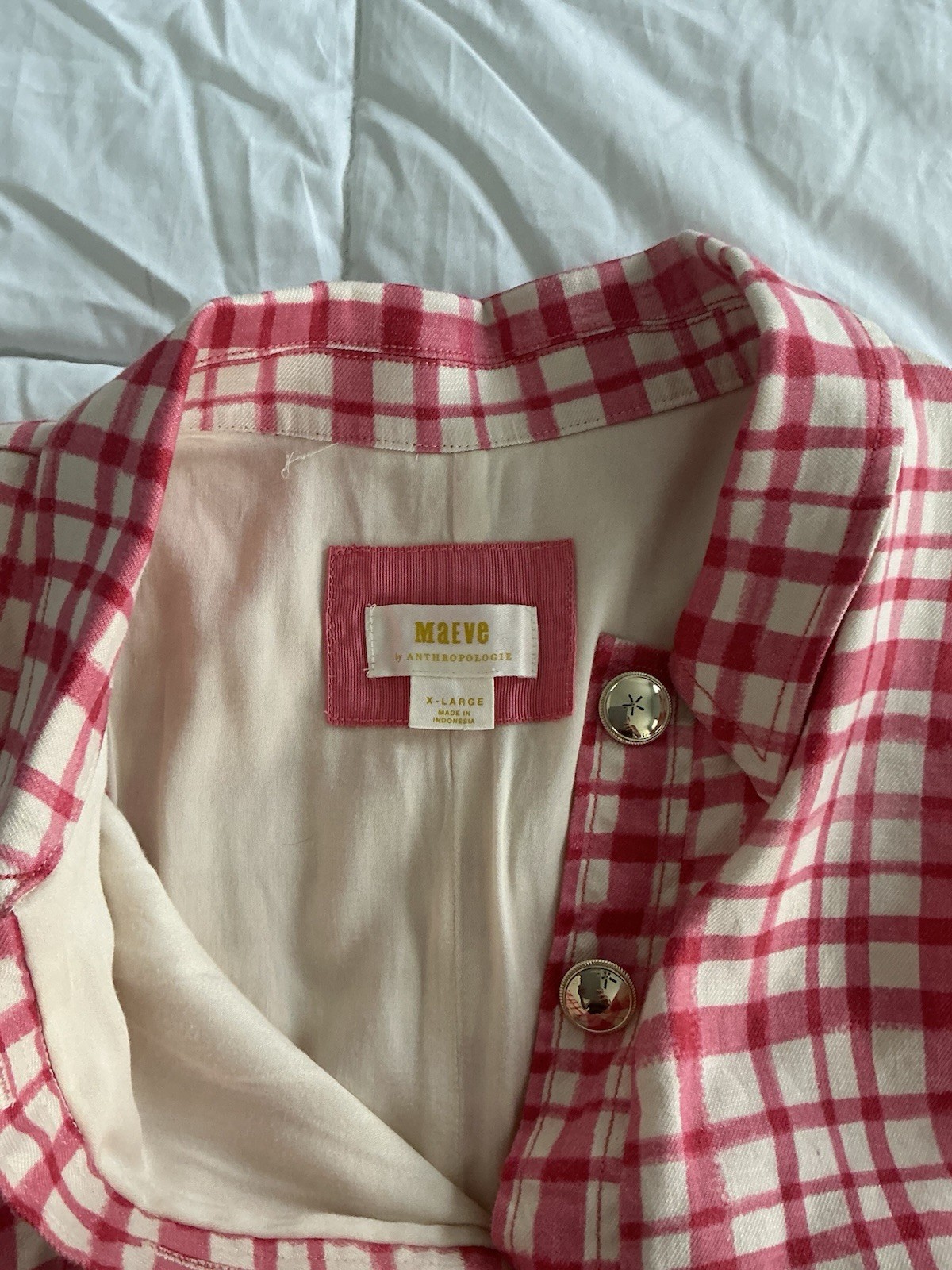 Maeve Pink/White Gingham Collared Shirt Dress Button Front Pockets Lined XL