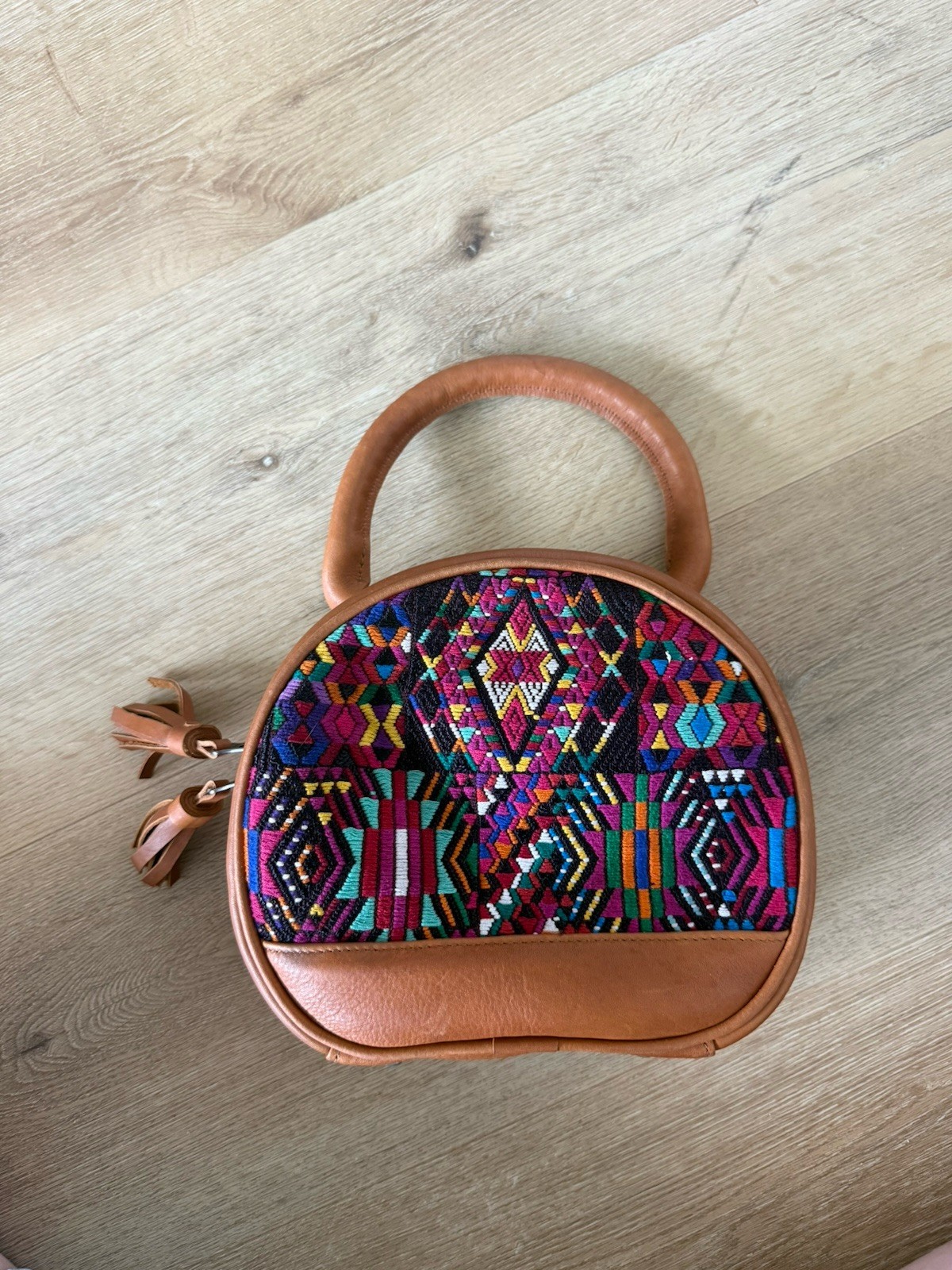 Women’s Brown & Multicolor Geometric Boho Small Half Moon Crossbody Zip Bag