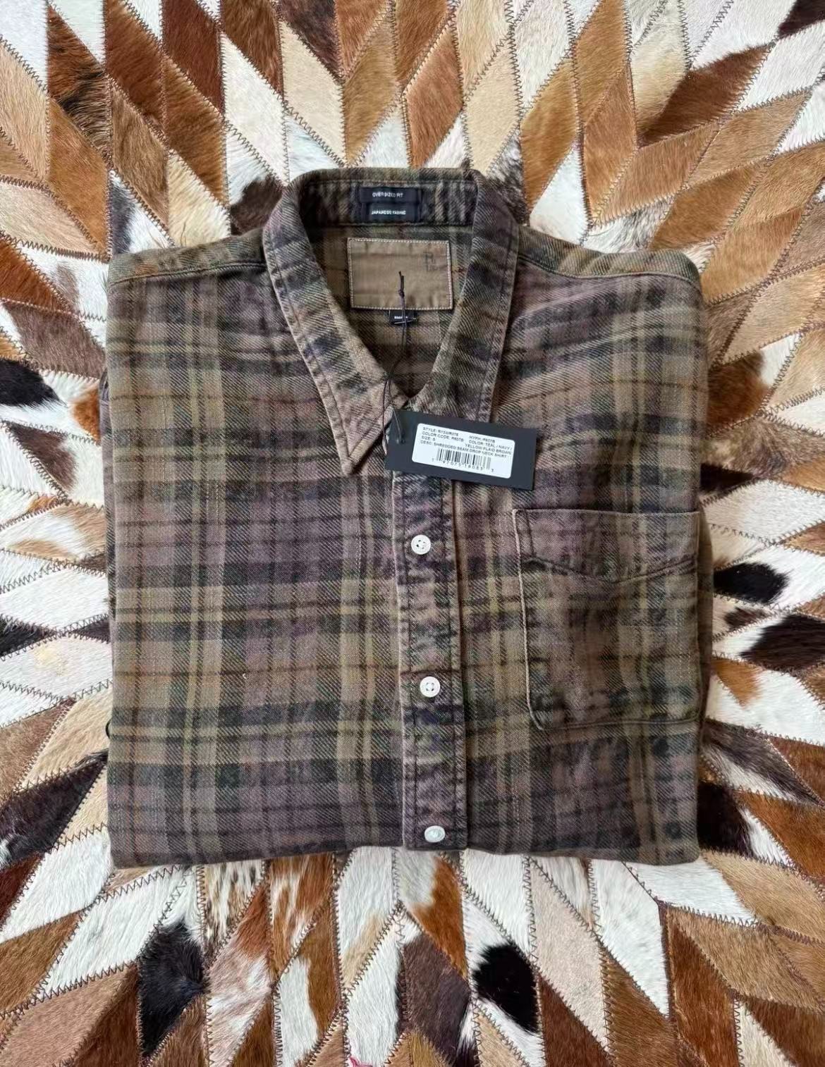 R13 Shredded Seam Drop Neck Shirt Teal and Navy Plaid Size XS