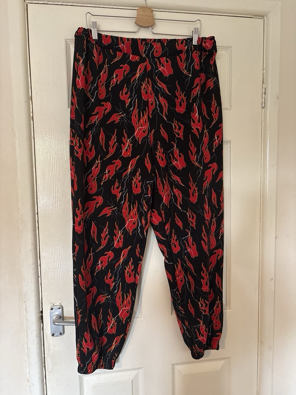 Women’s Black And Red Flame Harlem Trousers Size 1xl Shein