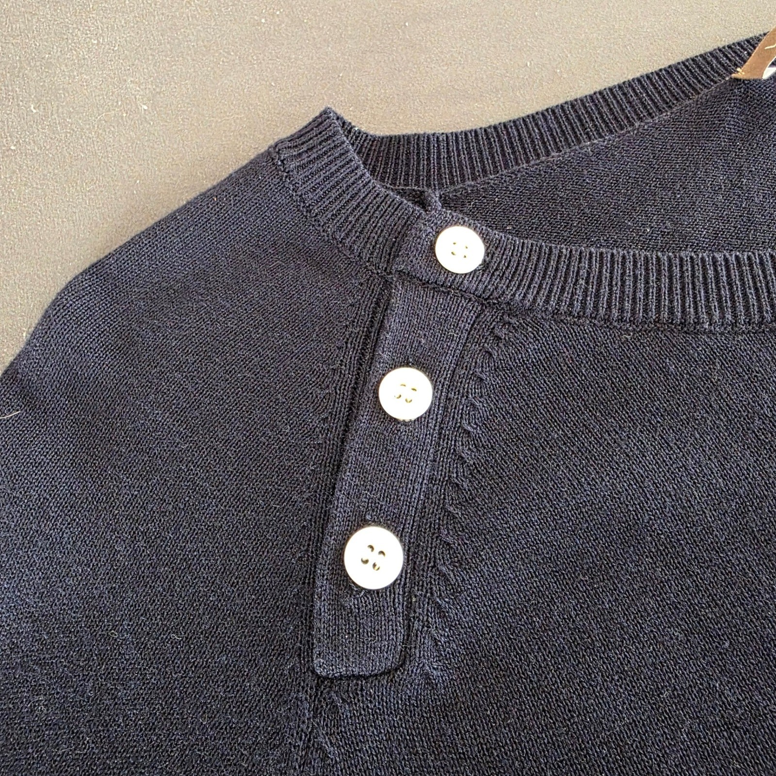 Lilla P Navy Blue Knit Button Shoulder Tunic Sweater Medium Coastal Nautical