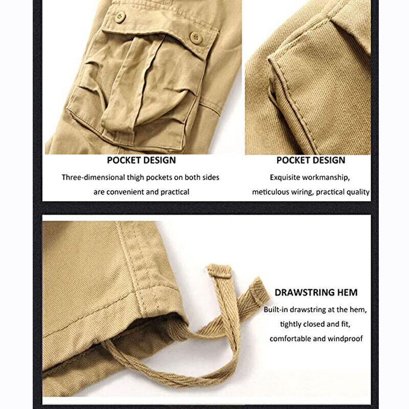 8 Pockets Men’s Cargo Pants Cotton Work Trousers Tactical Combat Outdoor Pants