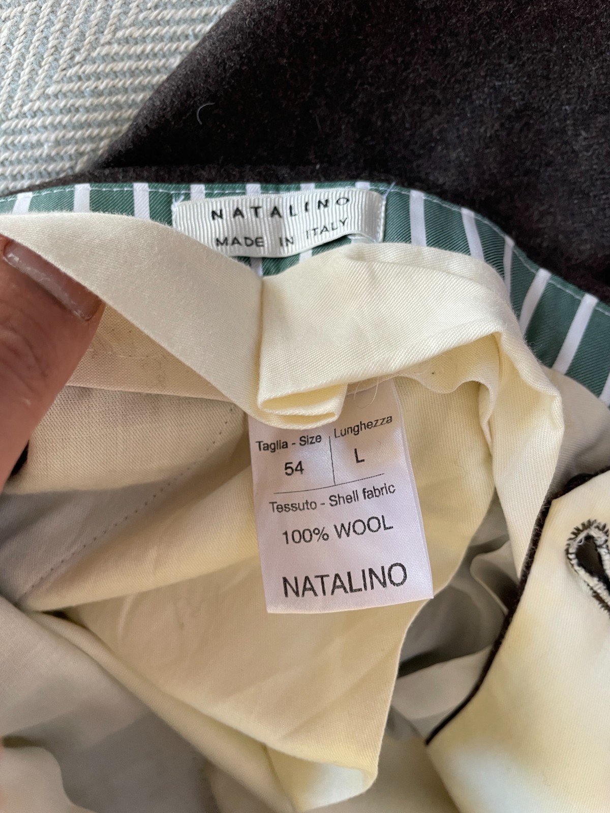 Natalino Brown Wool Flannel Pleated Trousers, Made in Italy, Size 54 (35×29)
