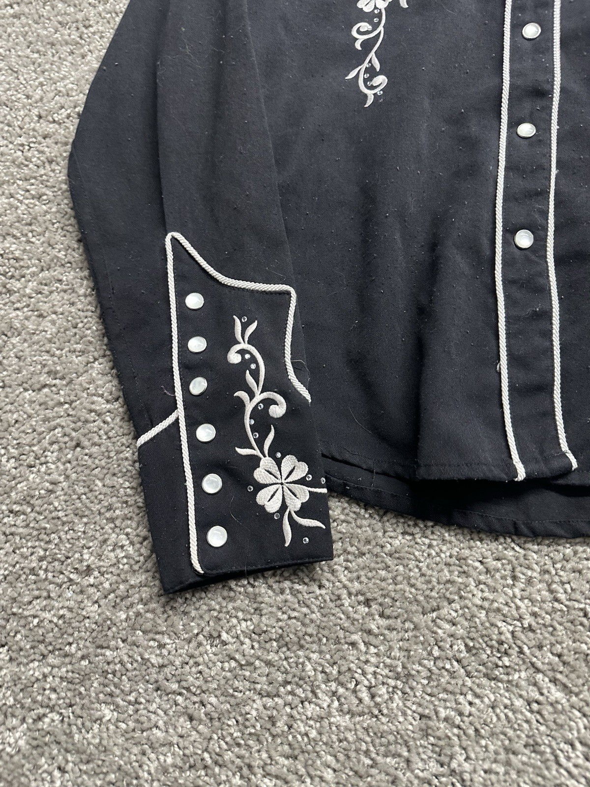 Vtg Womans Panhandle Slim Embroidered Beaded Pearl Snap Western Shirt M