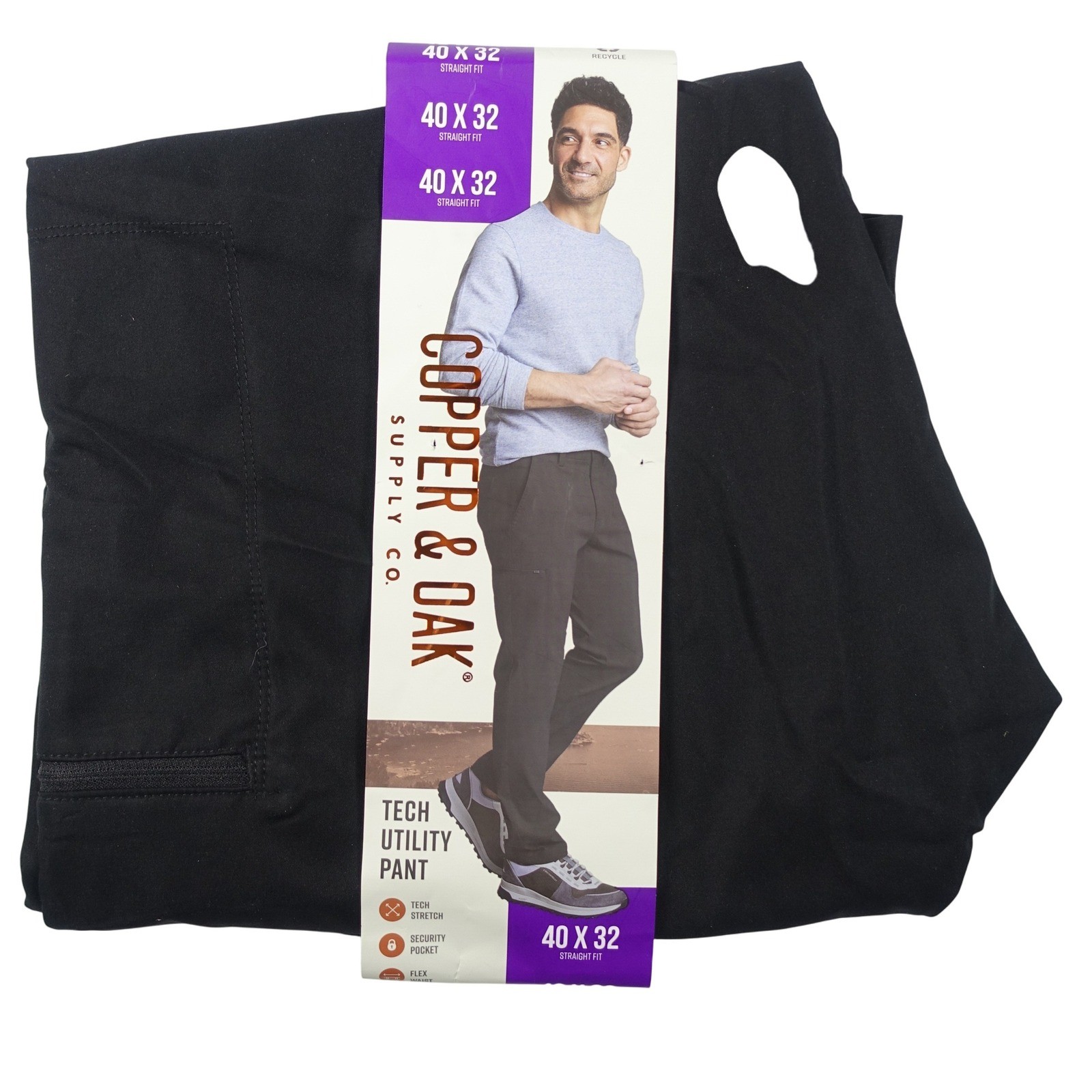 Copper and Oak Supply Co Utility Pants Men 40×32 Black Straight Fit Tech Stretch