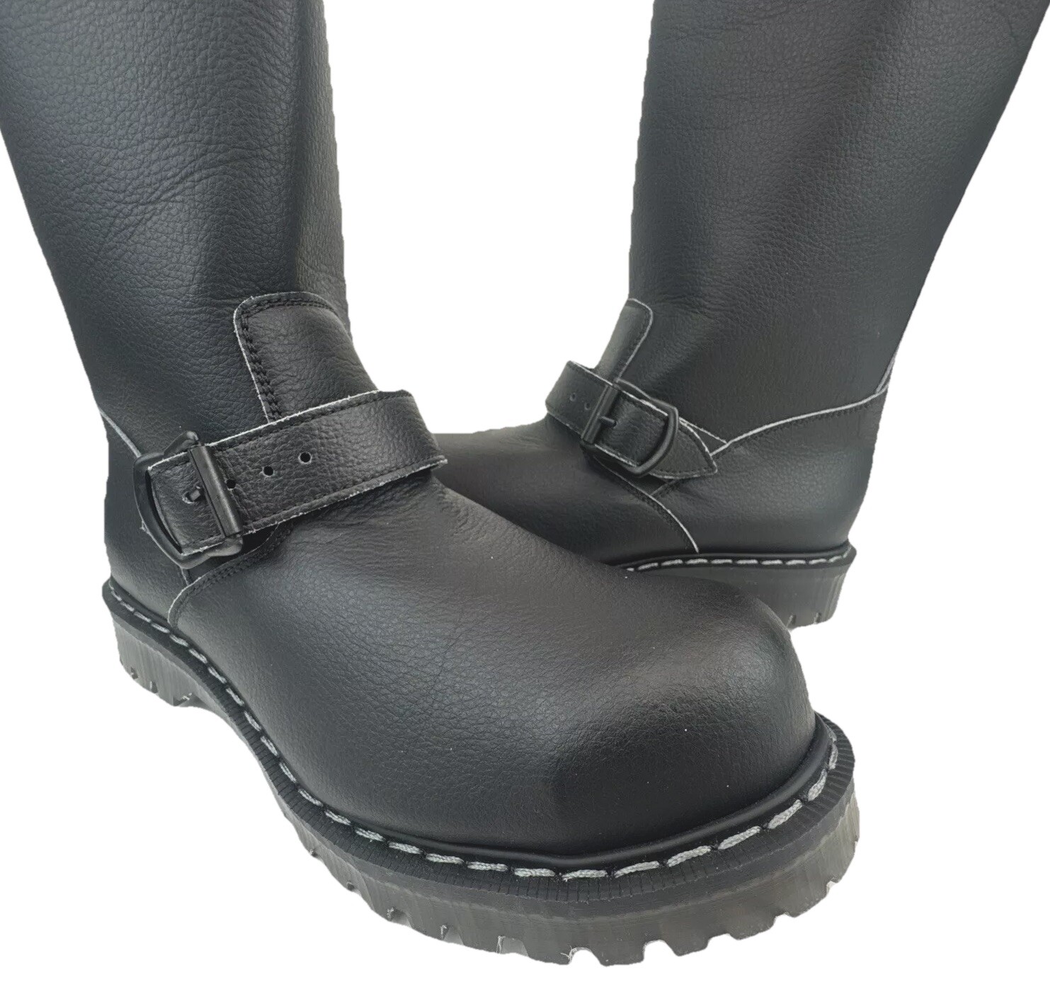 Solovair Black Greasy Steel Toe Capped Biker Tiestra Boots EU 39~Women 8.5~Men~7