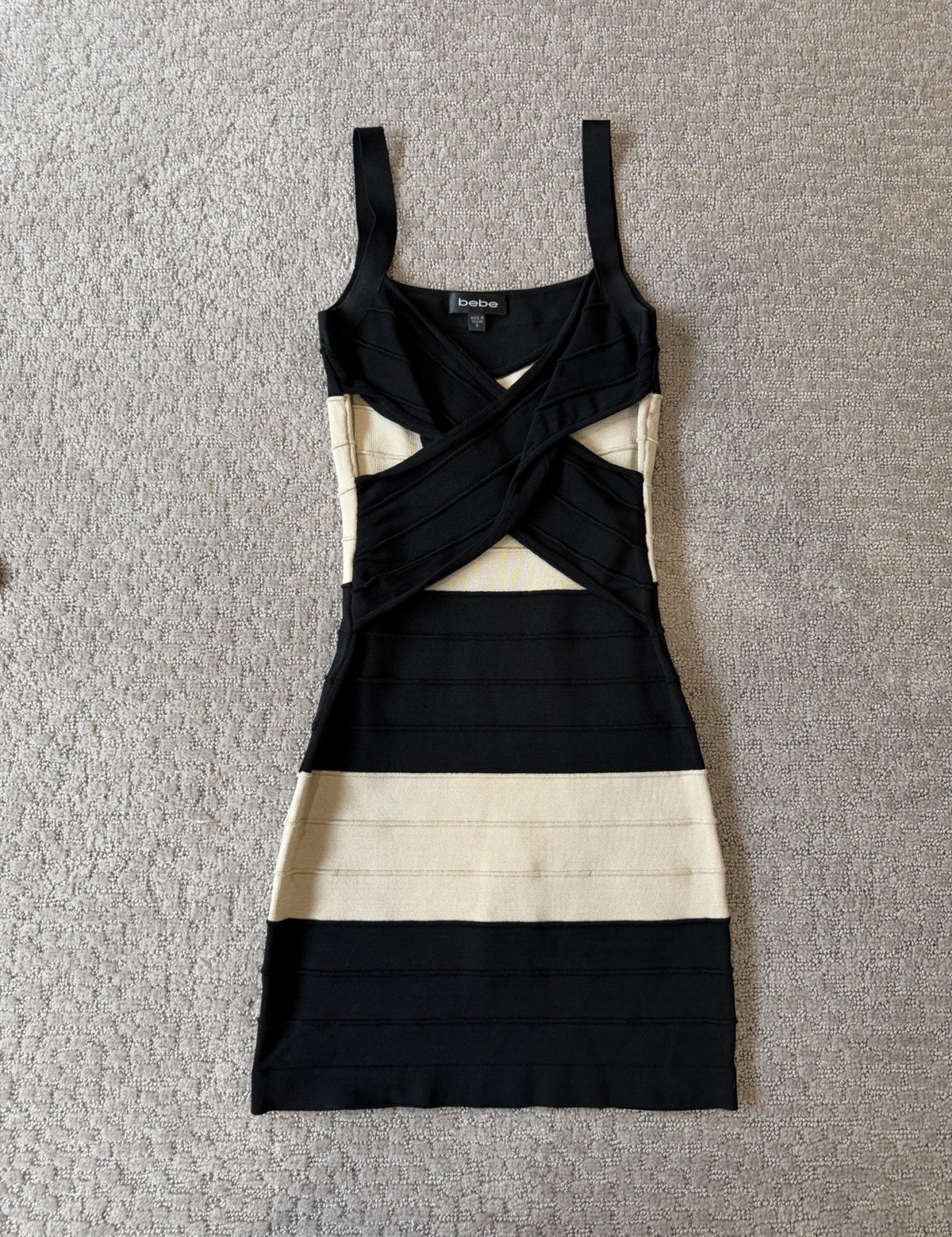 bebe Black/Beige Colorblock Bandage Bodycon Dress Womens S