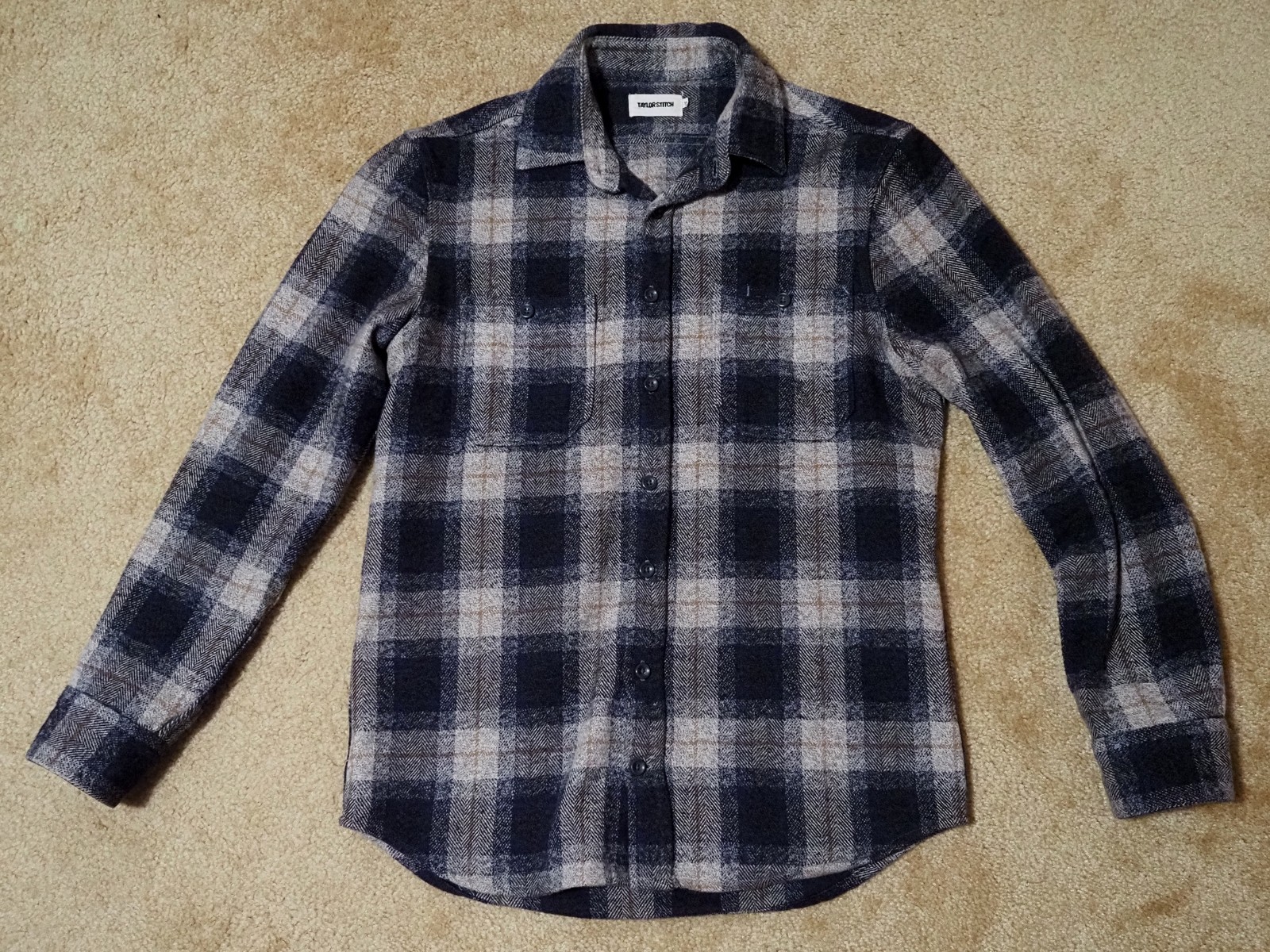 Taylor Stitch Utility Shirt Navy Jaspe Herringbone Plaid Mens Size 38 Small