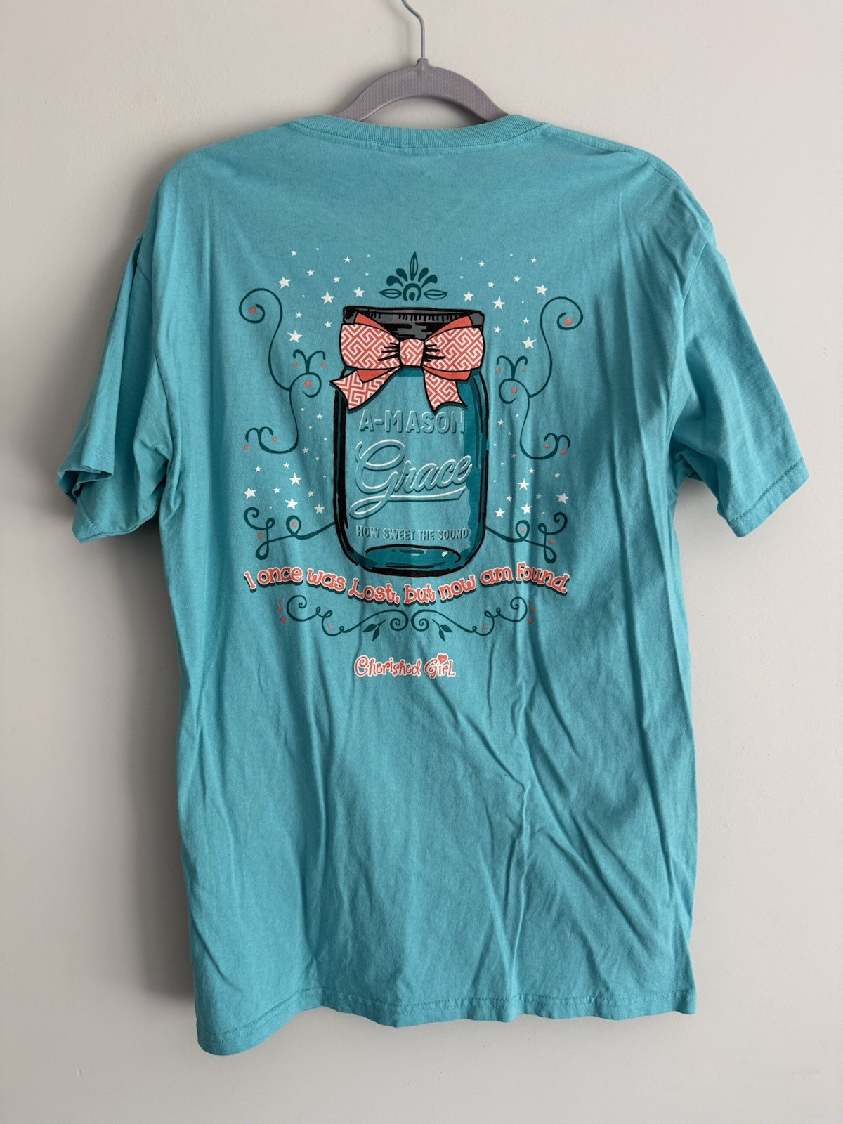 Cherished Girl T-Shirt Womens Short Sleeve BLUE A-mason Grace Graphic Tee MEDIUM