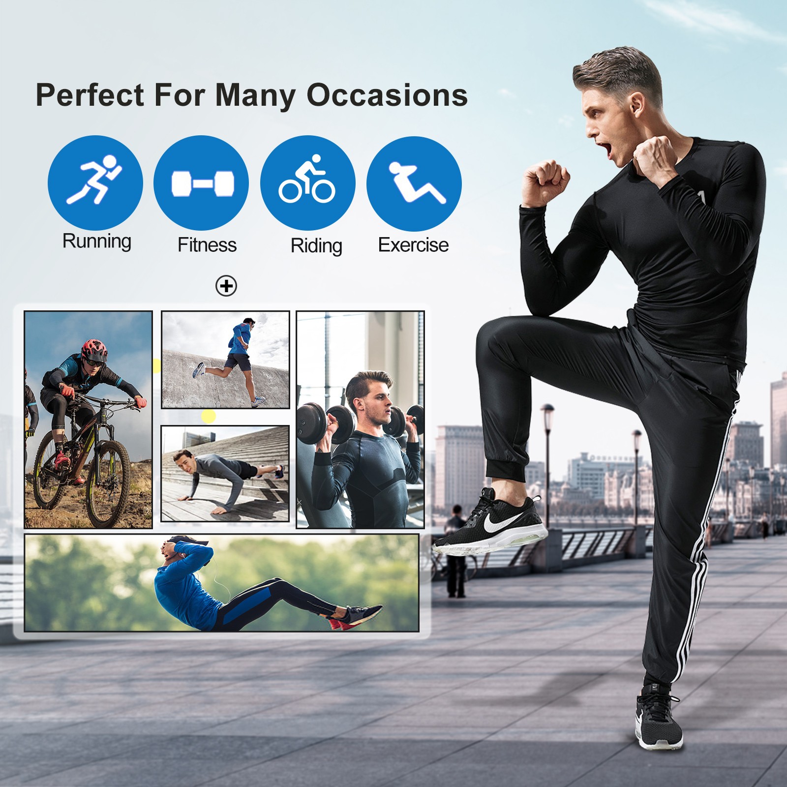 2 Pack Men’s Athletic Long Sleeve Compression Shirts Gym Workout Top Quick Dry