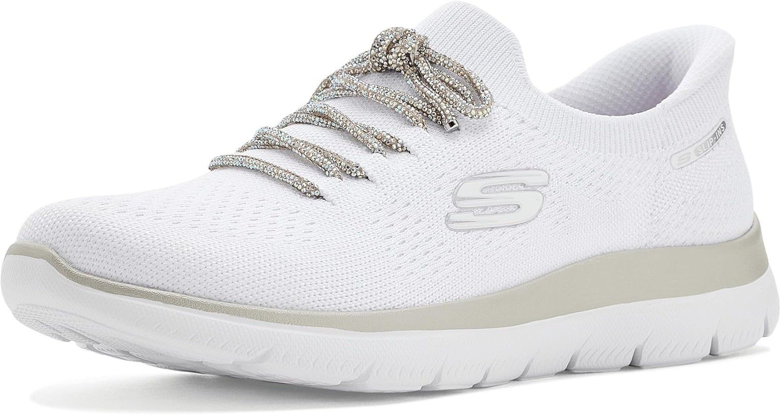Skechers Women’s Summits – Crystal Dream Hands Free Slip-ins – White – 8.5