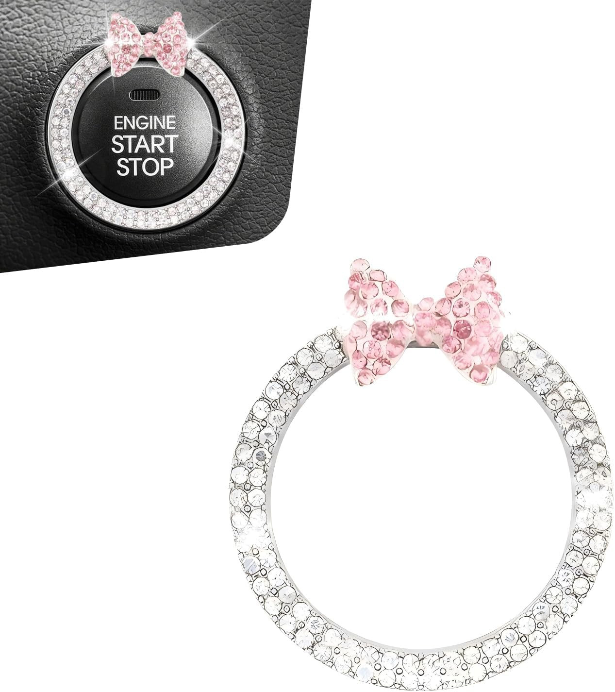 Bow Tie Push Start Button, Alloy Rhinestone Decorative Ignition Ring, Bling Car