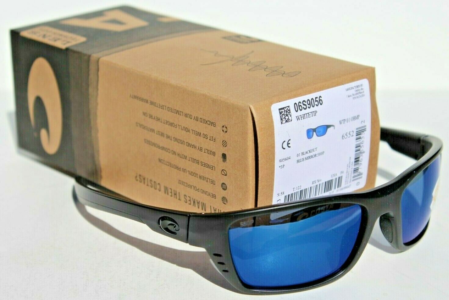 COSTA DEL MAR Whitetip POLARIZED Sunglasses Blackout/Blue Mirror 580P NEW