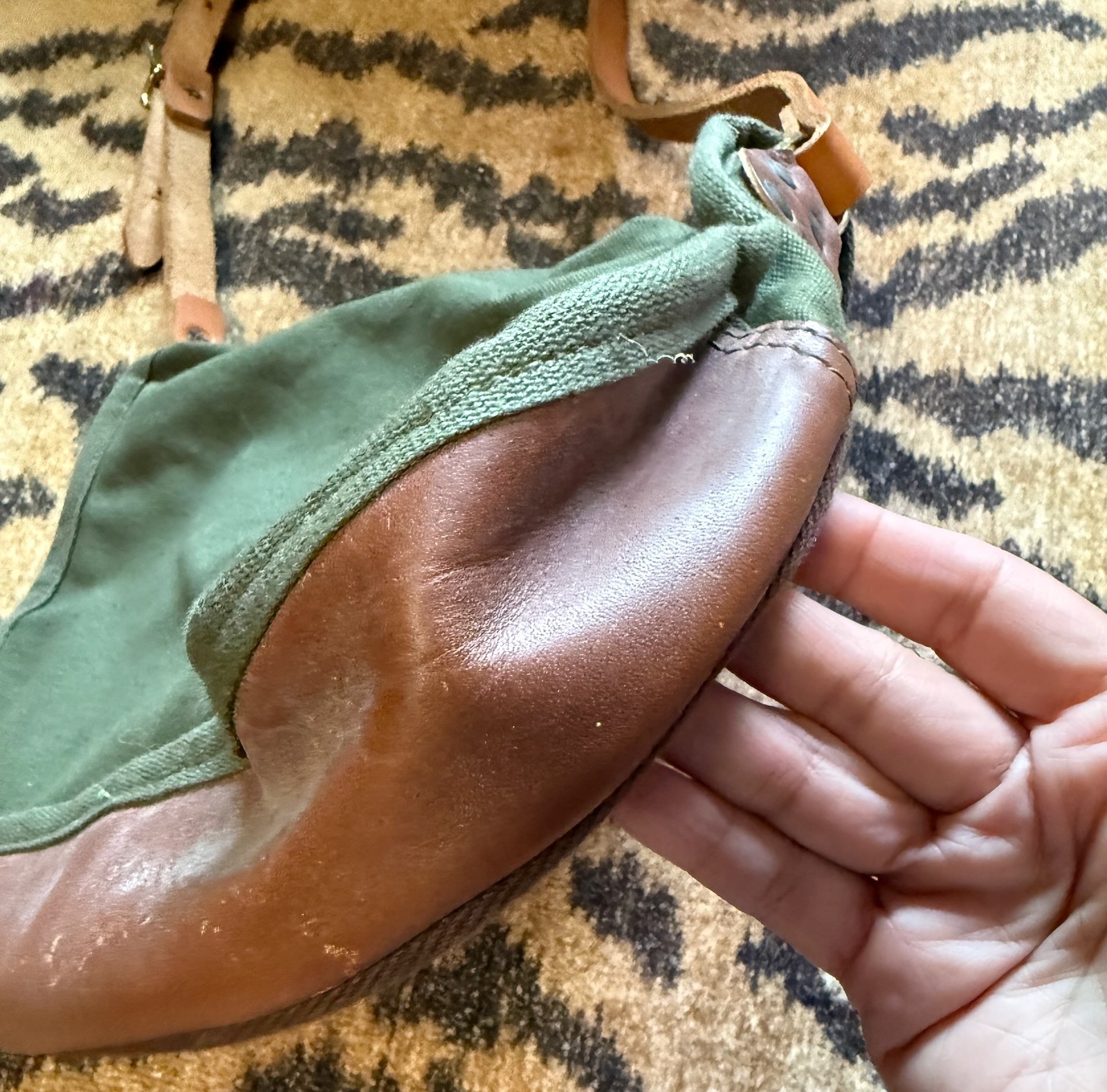 Vintage Duluth Pack Minn Green & Brown Crossbody Canvas Leather Shell Bag USA