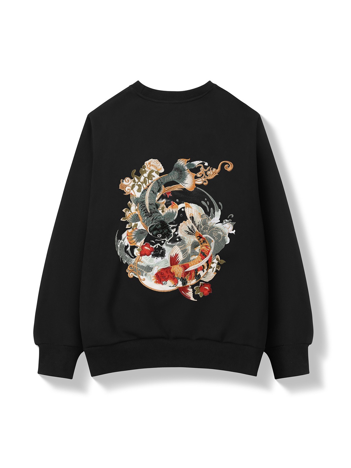 Niepce Men’s Japanese Streetwear Yin-Yang Koi Embroidery Graphic Sweater