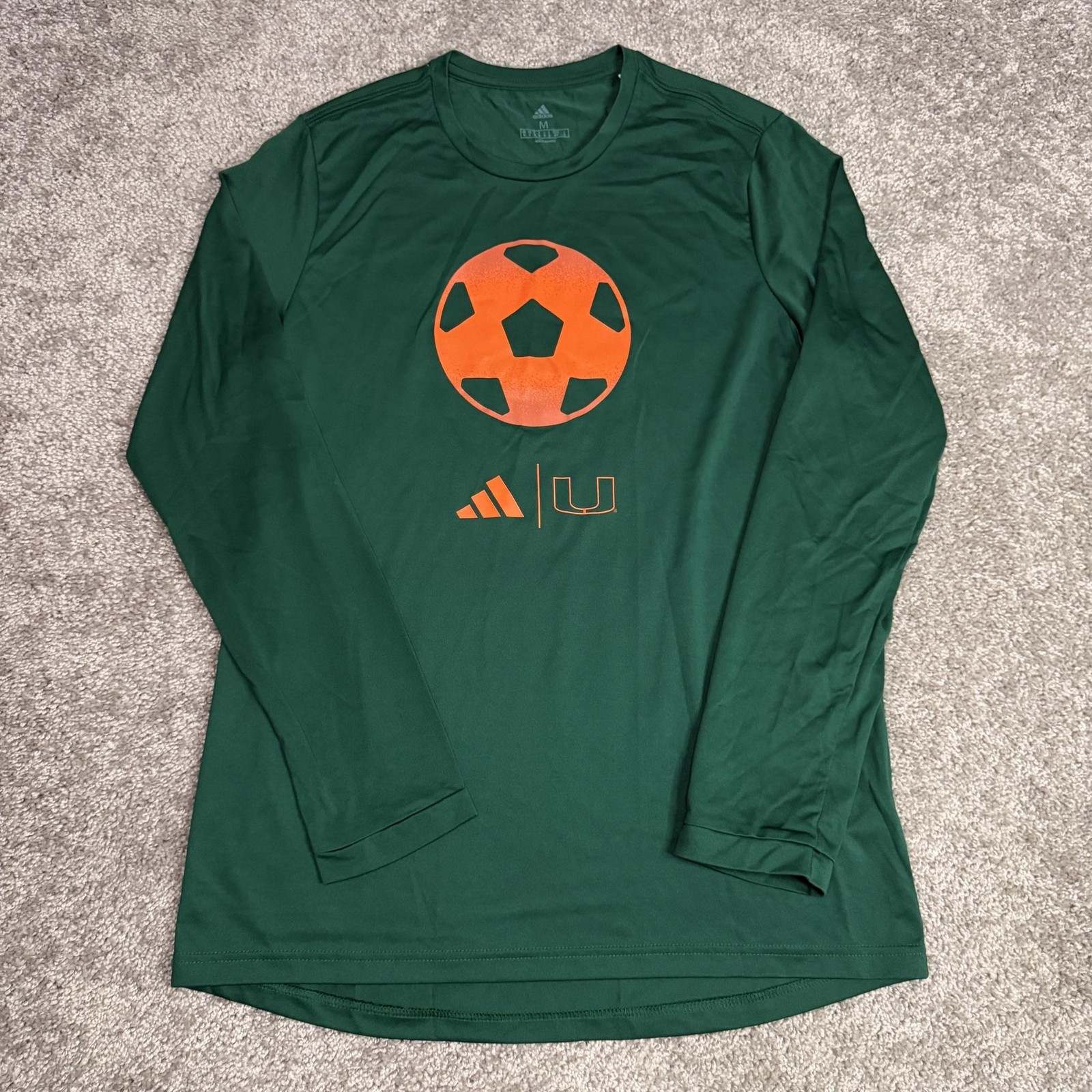 Adidas Shirt Mens M Green UM University of Miami Long Sleeve Soccer