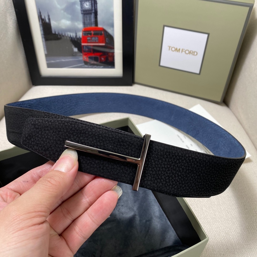 Authentic Tom Ford Reversible Leather T-Buckle Belt Luxury Designer Fashion