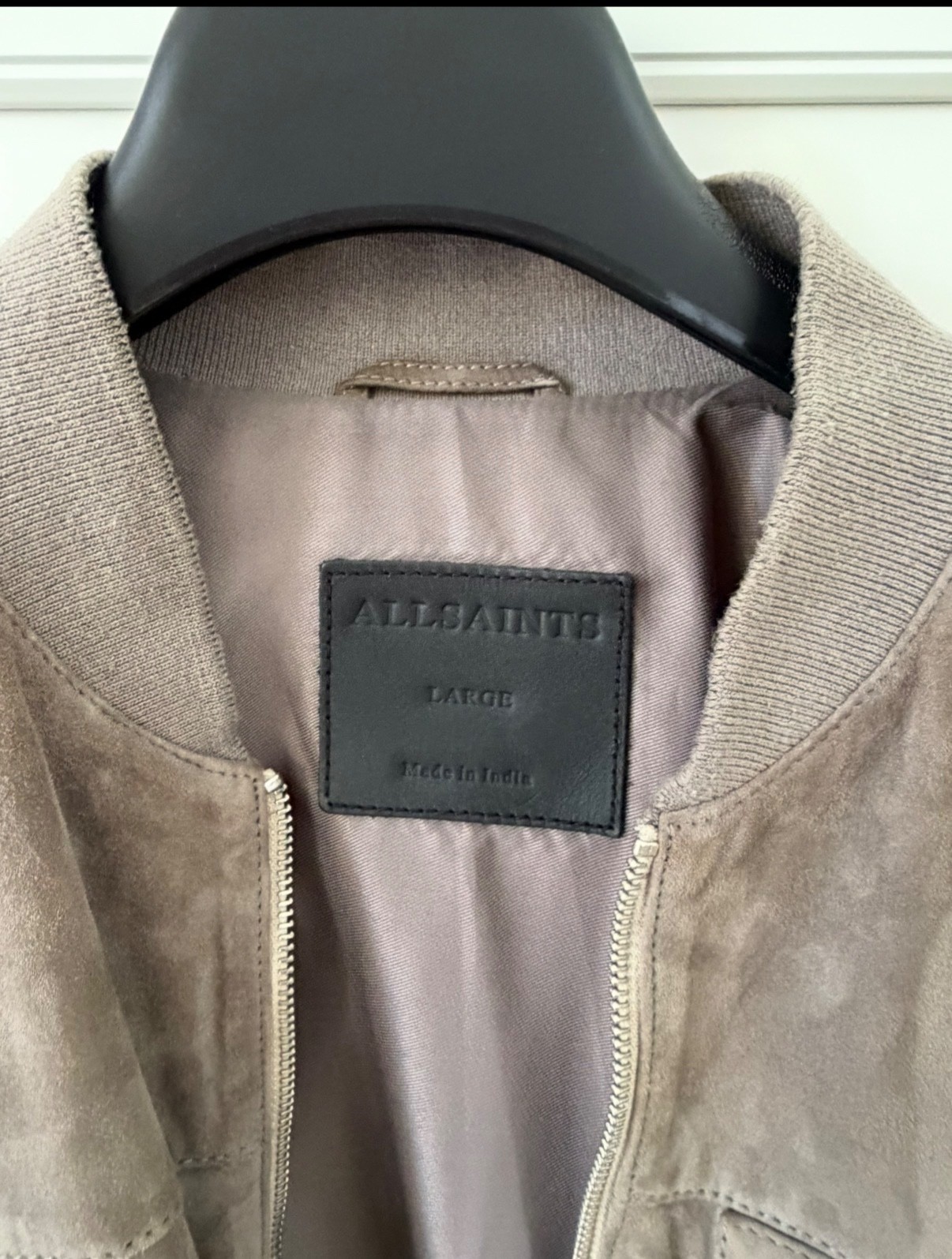 AllSaints Konrad grey suede Bomber Jacket – Men’s large