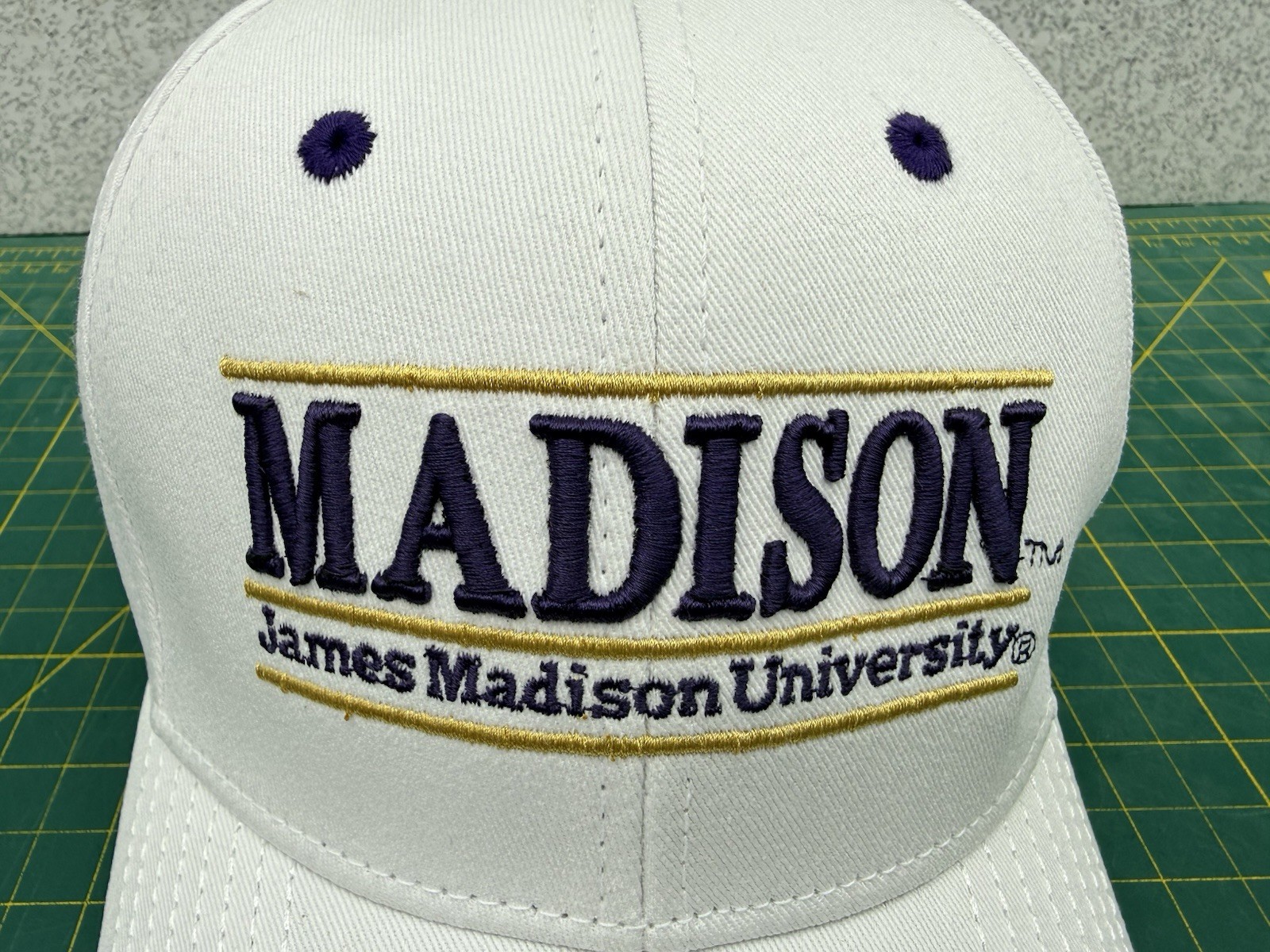 JMU James Madison University Split Bar Logo White SnapBack Hat Cap – by The Game