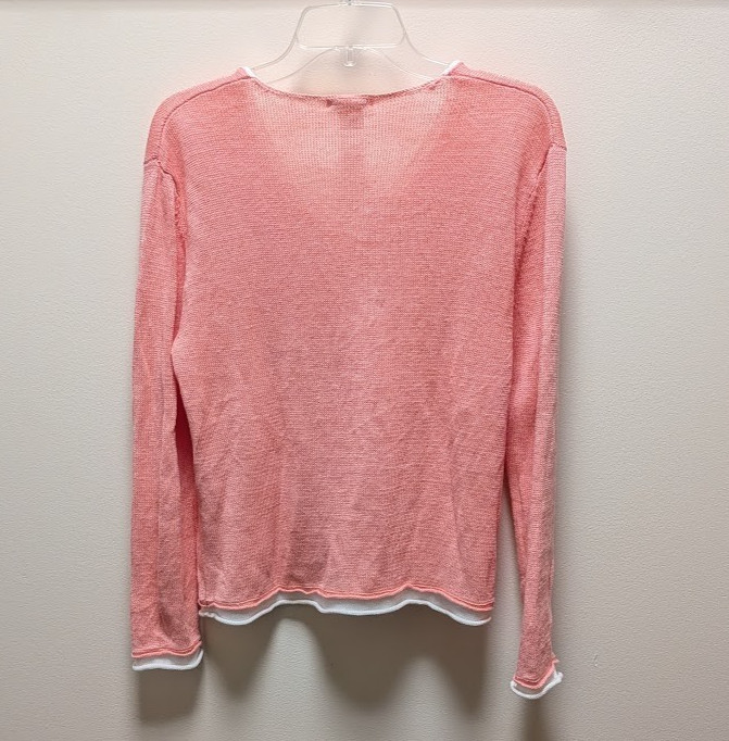 Avalin 100% Linen Sweater Women Small Pink Coral V-Neck Layered Trim Knit