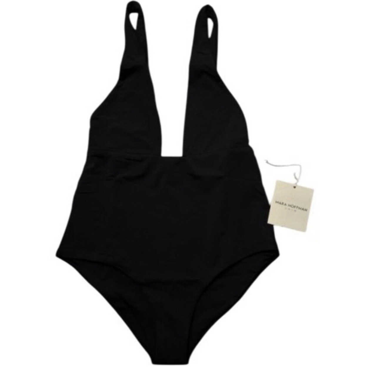 Mara Hoffman Standard Audrey Deep V One Piece Swimsuit Size XL Black