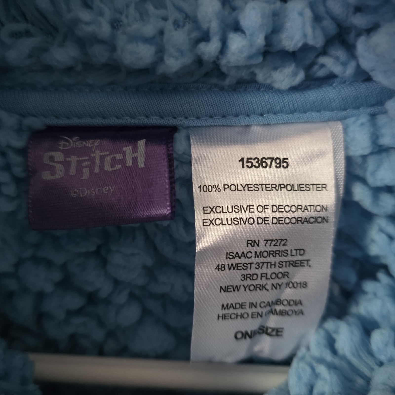 Disney Stitch Hoodie Blanket One Size Blue Plush Sherpa Lined Wearable…