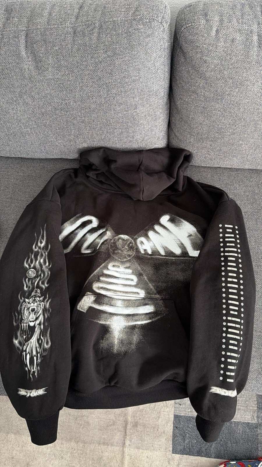 Men’s Black Pullover Hoodie M Cotton Blend Hooded Pockets Octane Space