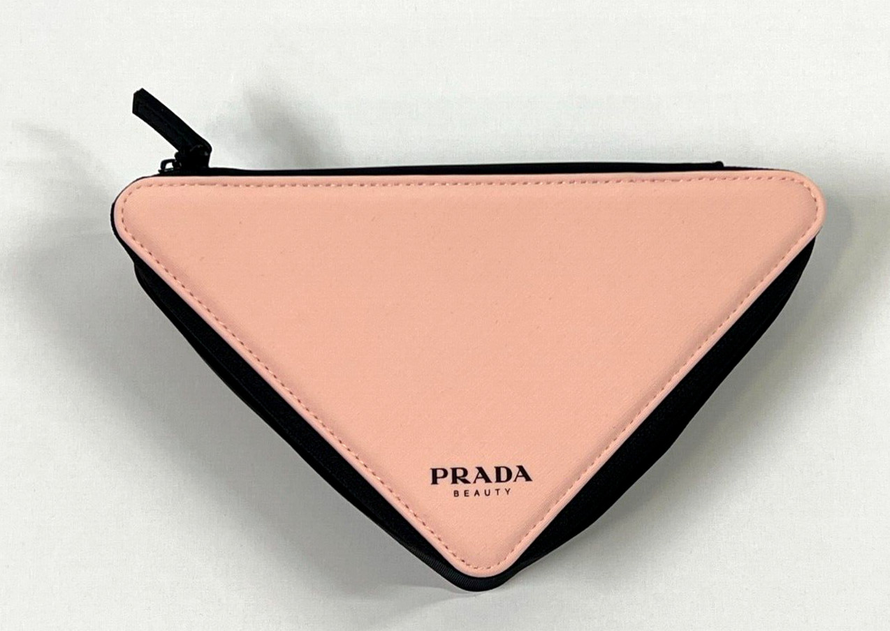 Prada Triangle Clutch Bag Cosmetic Pouch Pink & Black NWT