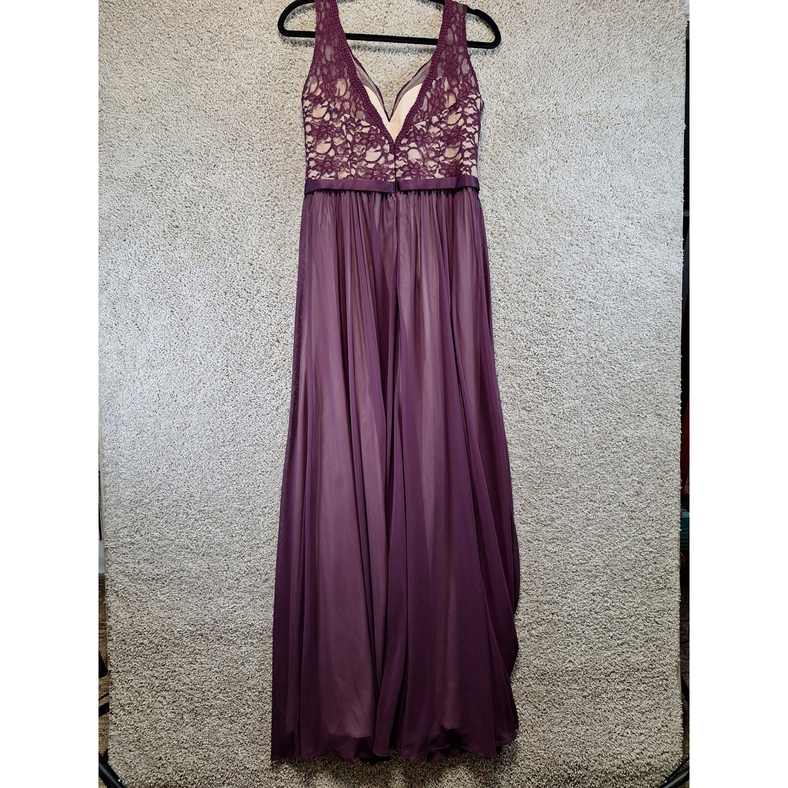 Mori Lee Dress Women 12 Purple Madeline Gardner Lace Bodice Floral Maxi Evening