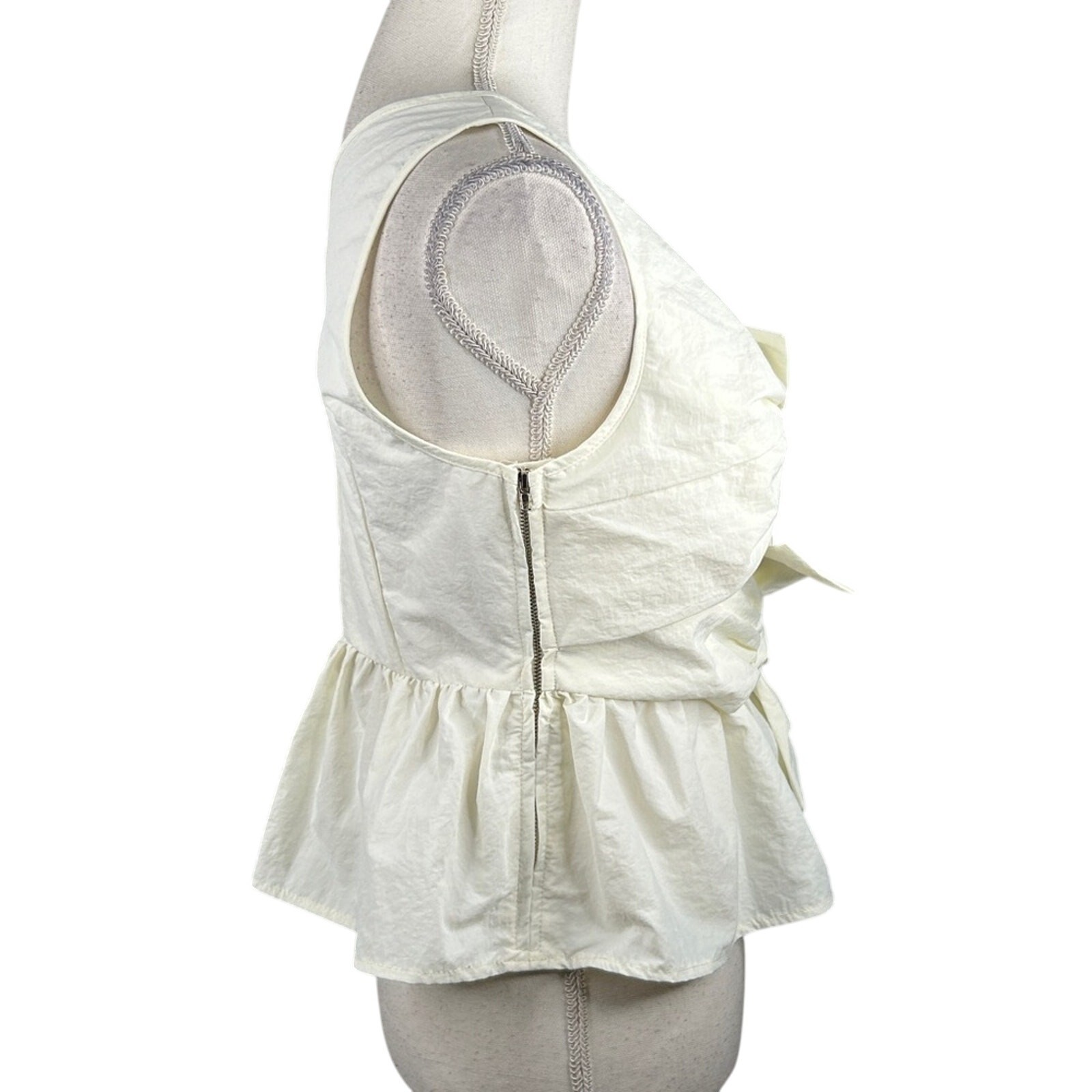 SHEIN Off White Sleeveless Front Bow Cut Out Peplum Summer Boho Top Size Small