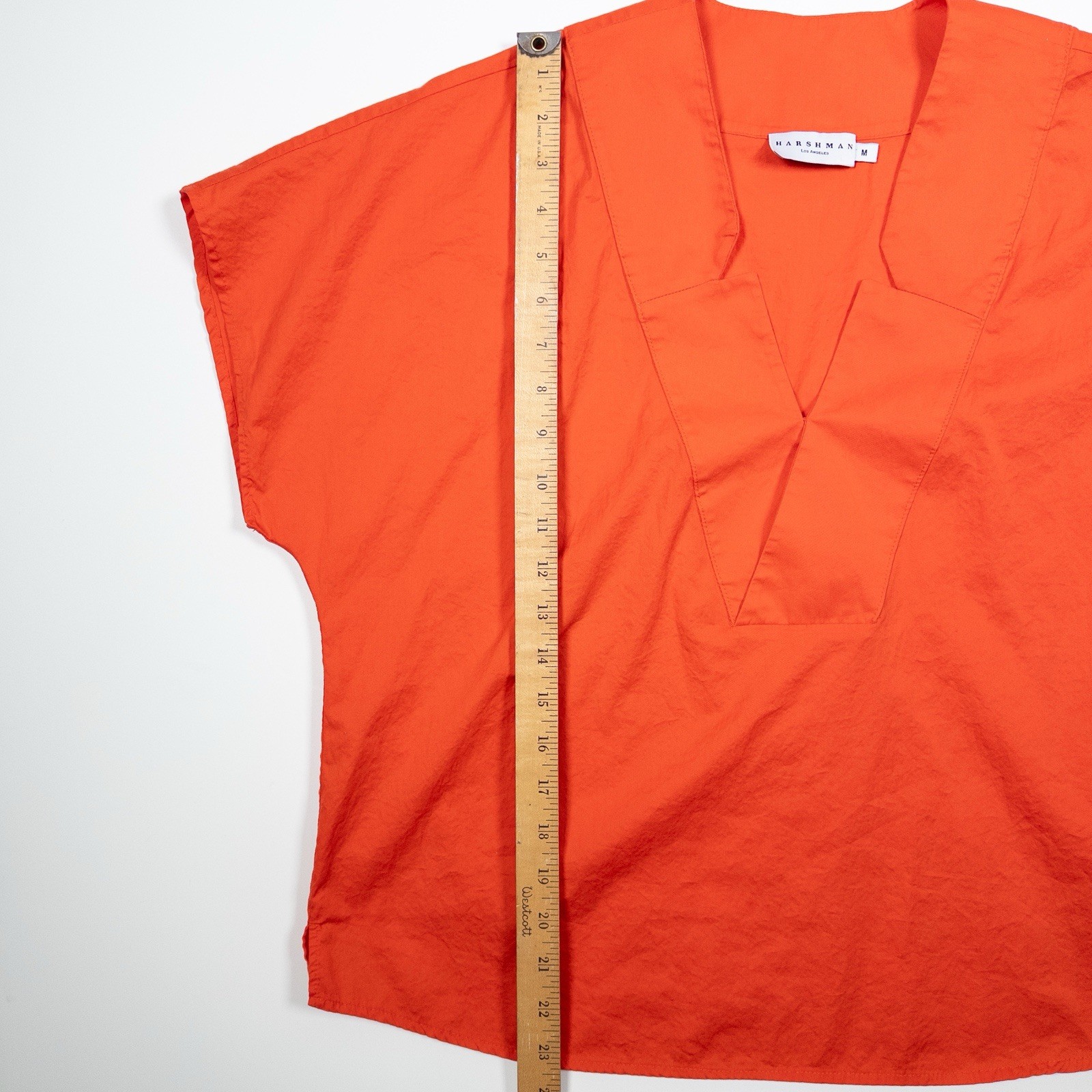 Harshman Los Angeles Orange V-Neck Short Sleeve Blouse Boxy Oversized Top M